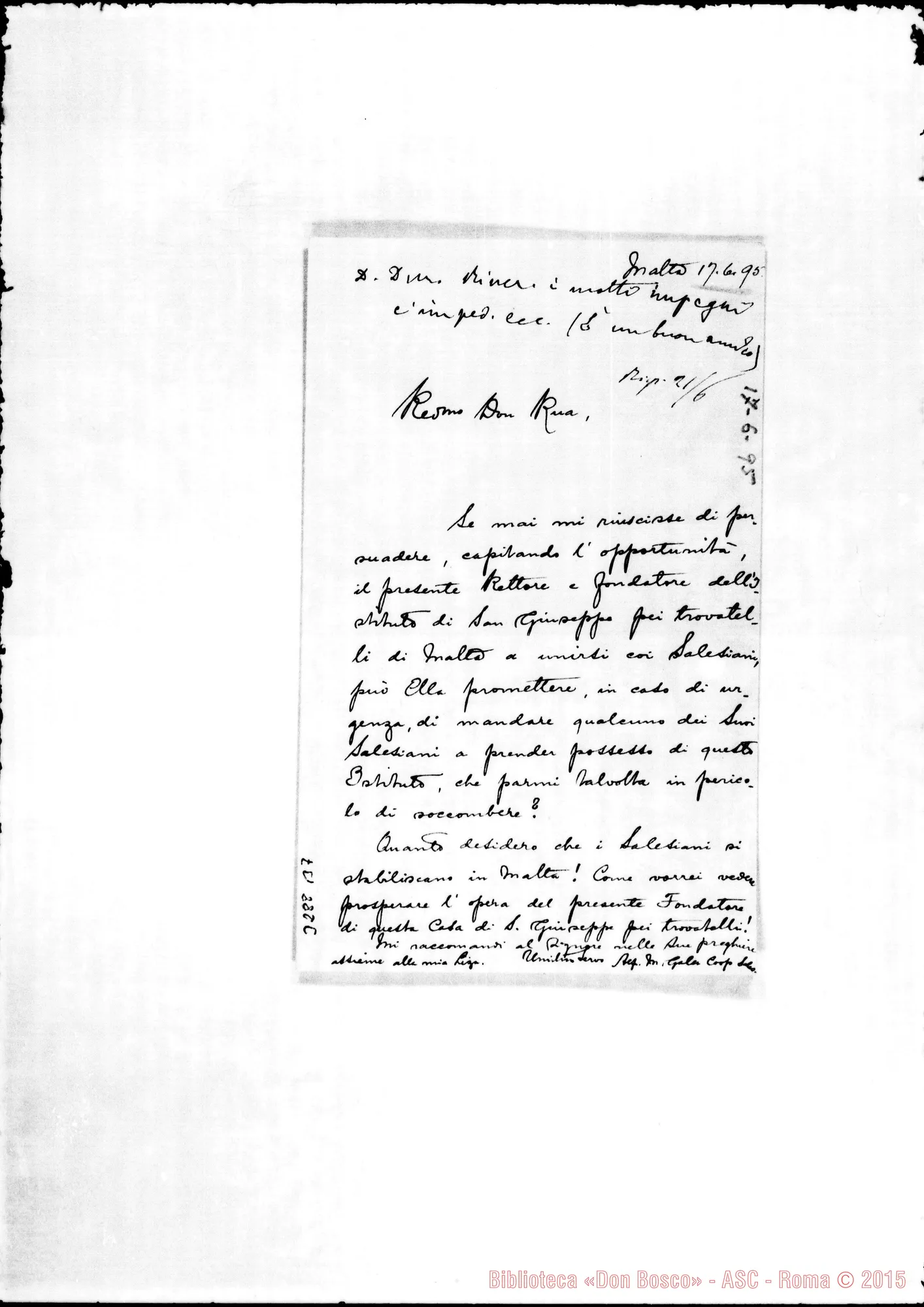 Fotogramma B 7 — Don Alfonso M. Galea-Don Rua. Malta, 17-06-1895 Autogr. Rua