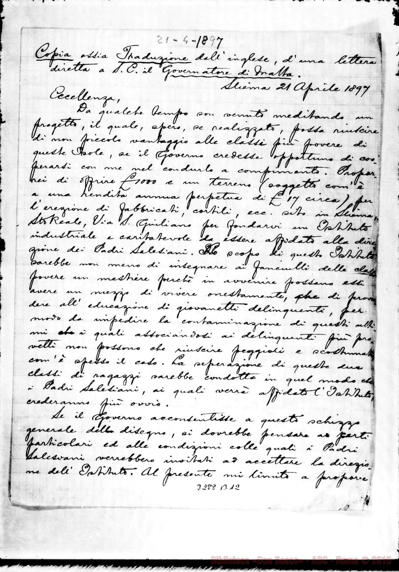 Fotogramma B 12 — G. Strickland-Eccellenza. Traduzione. Sliema, 21-04-1897