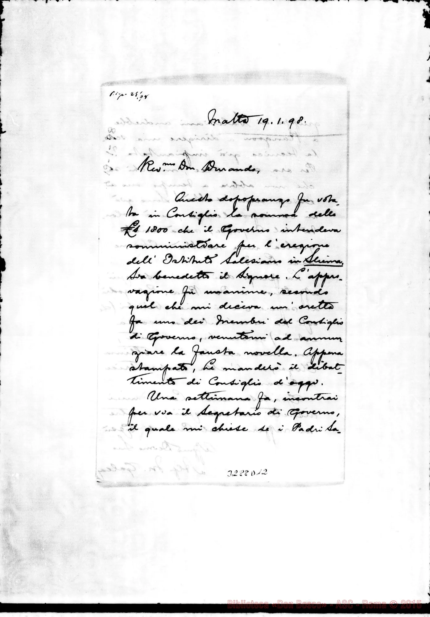 Fotogramma D 12 — Don Alfonso M. Galea-Don Durando. Malta, 19-01-1898