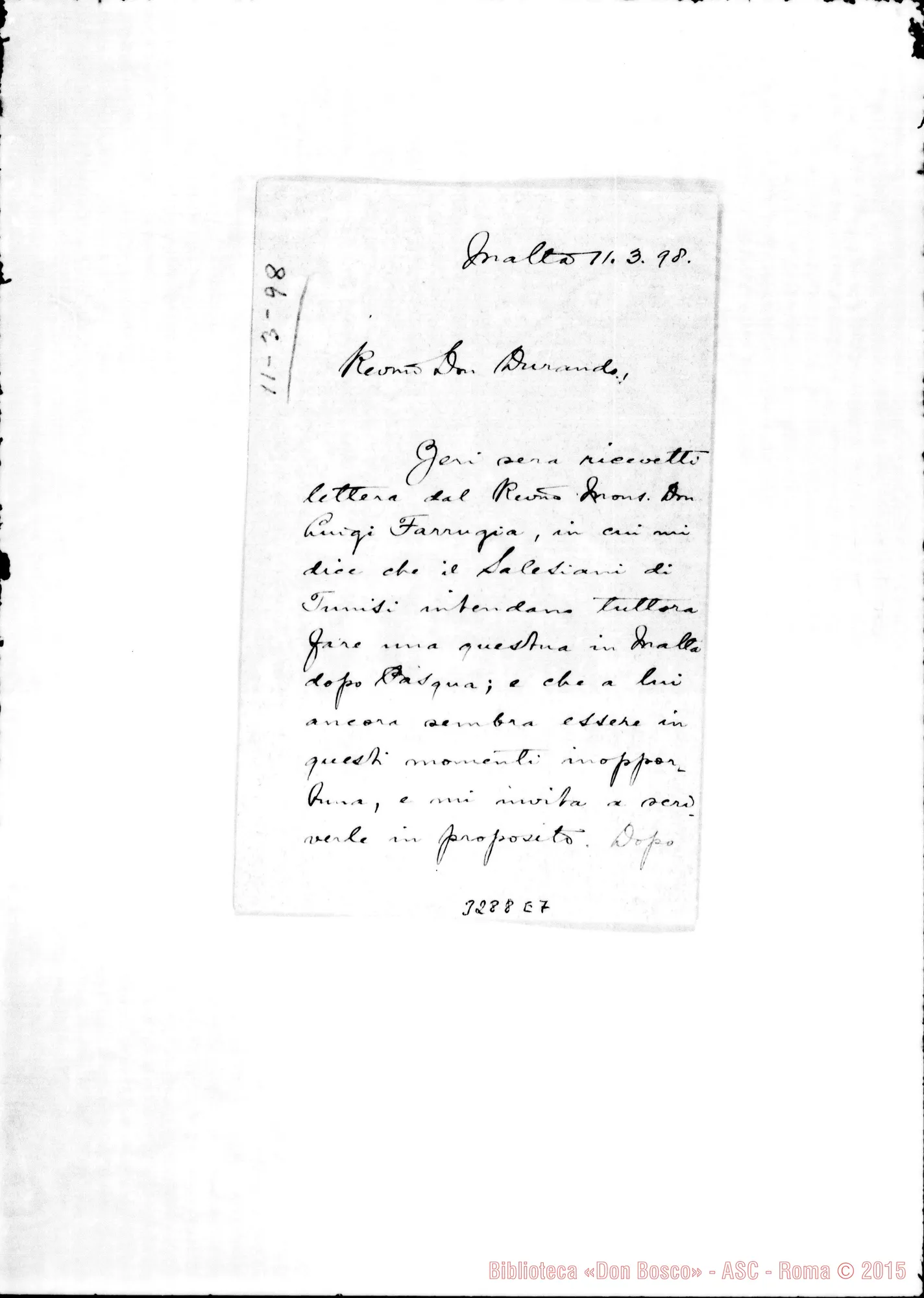 Fotogramma E 7 — Don Alfonso M. Galea-Don Durando. Malta, 11-03-1898