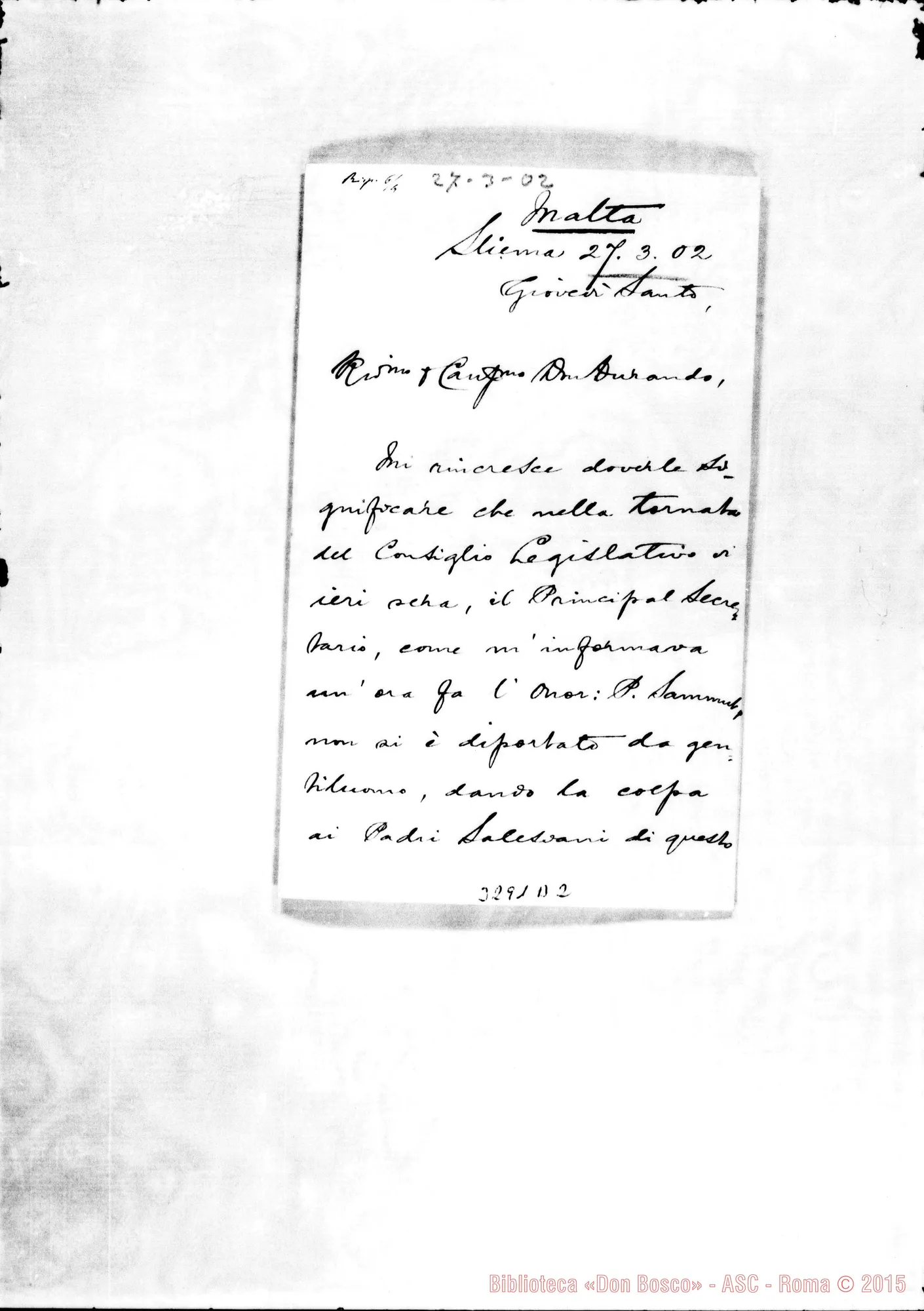 Fotogramma D 2 — Don Alfonso M. Galea-Don Durando. Malta, 27-03-1902