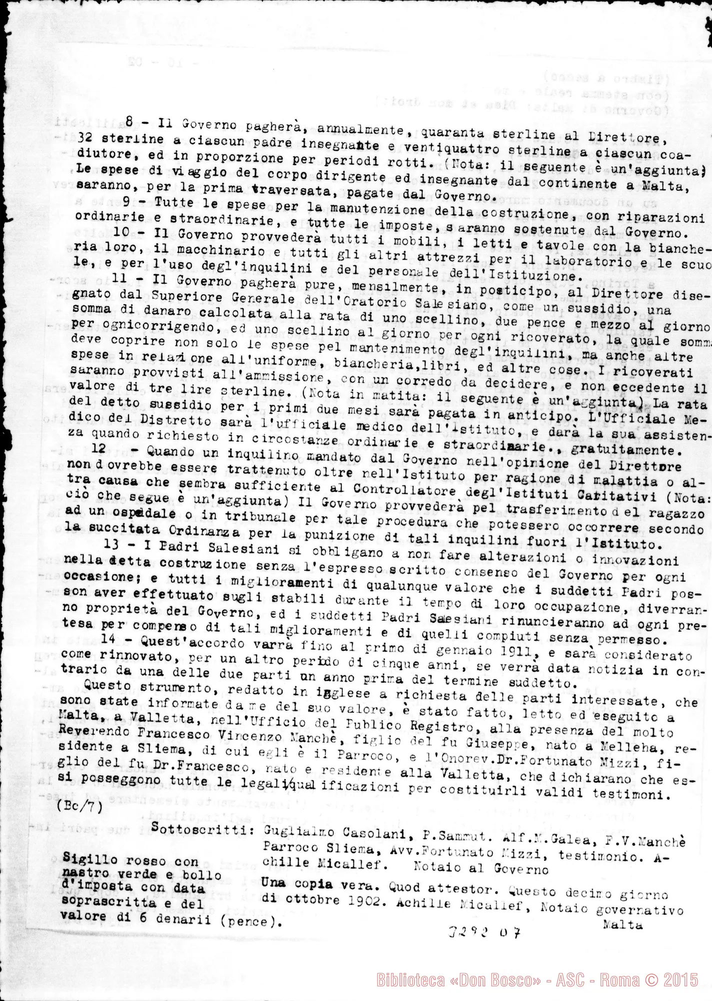 Fotogramma D 7 — Contratto, il 9-10-1902 con traduzione
