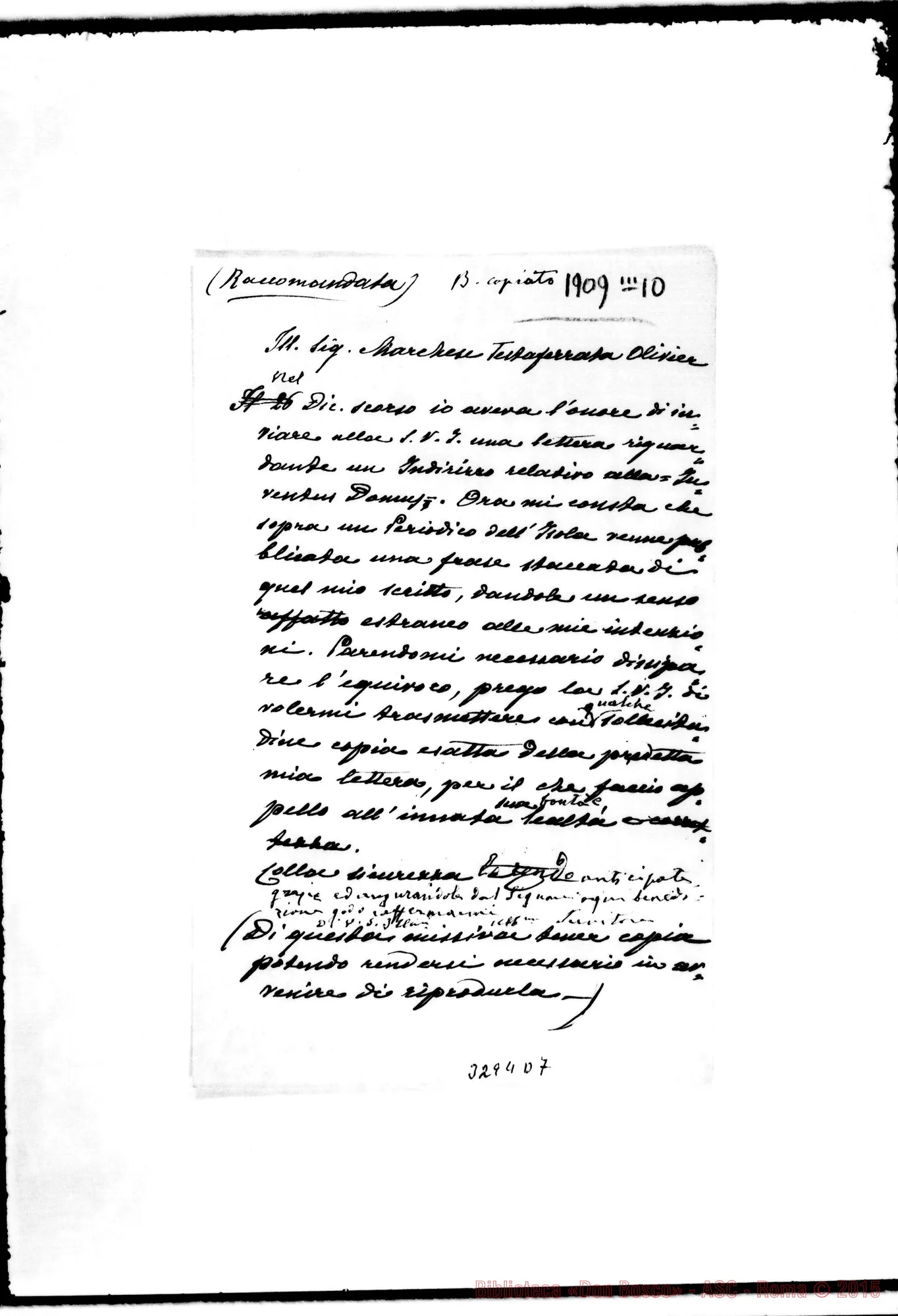 Fotogramma D 7 — Minuta di lettera al Marchese Testaferrata Olivier. Autogr. Rua