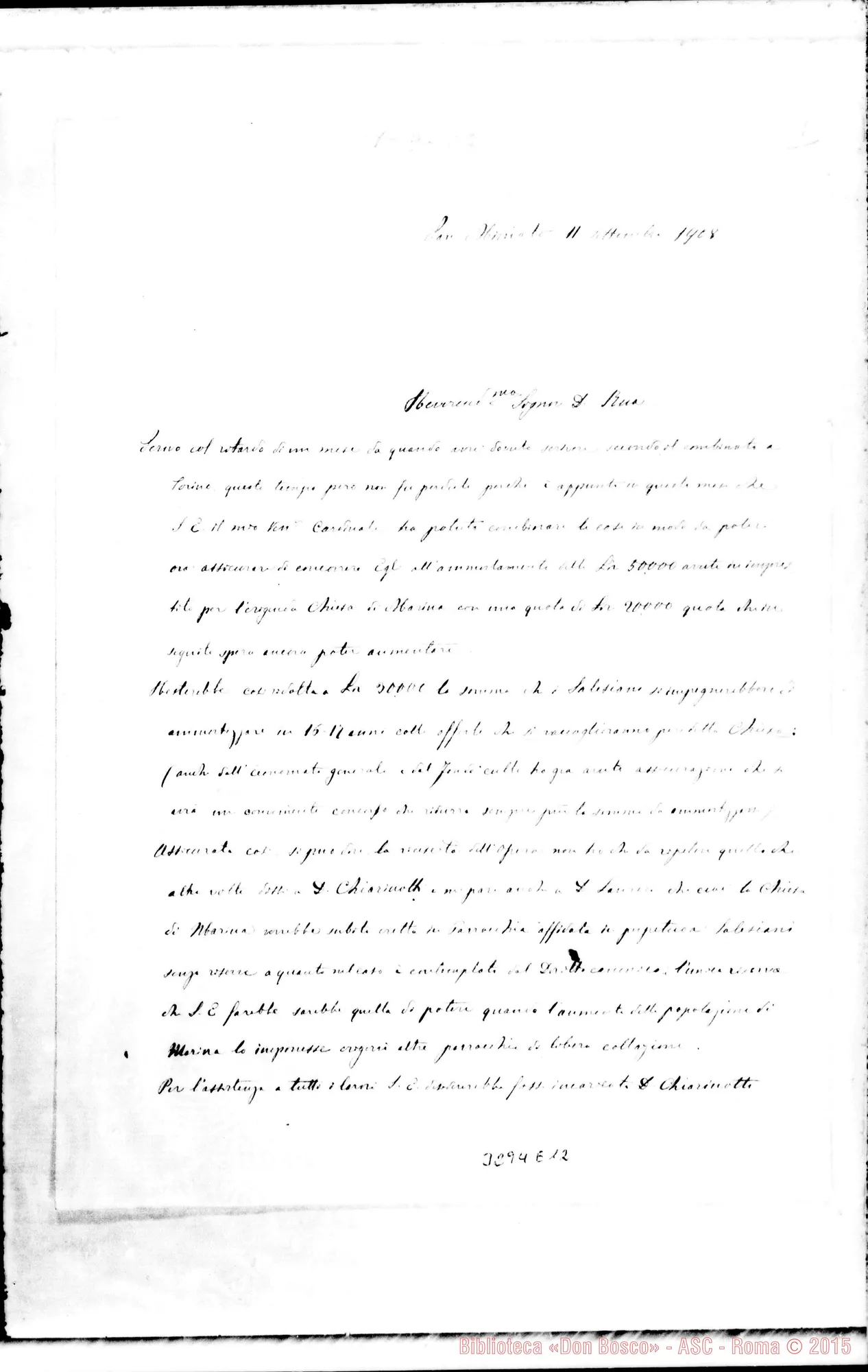 Fotogramma E 12 — Don Giuseppe Calandra-Don Rua. Con postilla del Card. Maffi Pietro arciv. di Pisa. San Miniato, 11-09-1908