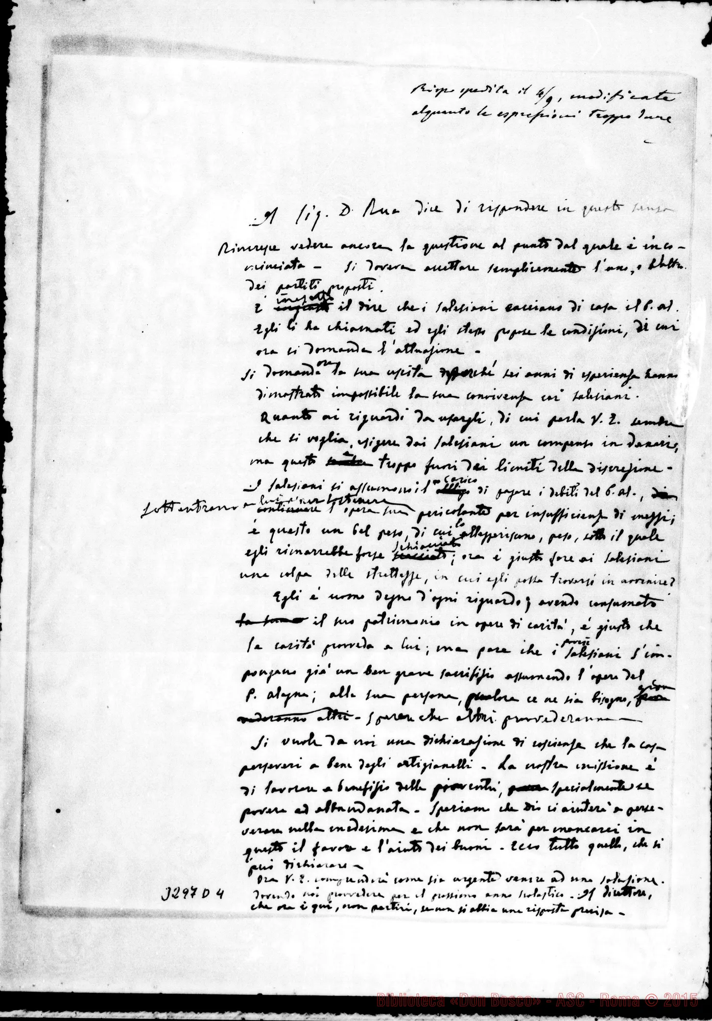Fotogramma D 4 — Gaetano Quattrocchi, vesc.-Don Durando. All. minuta di risposta. Agost. 1898