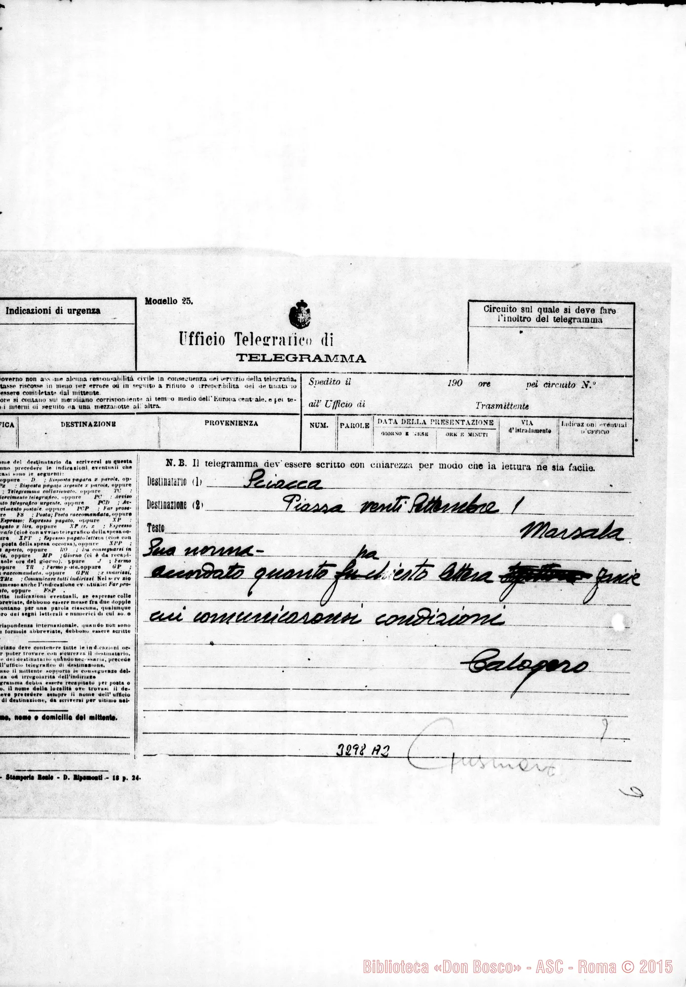 Fotogramma A 2 — Telegramma E minuta di lettera. Senza data