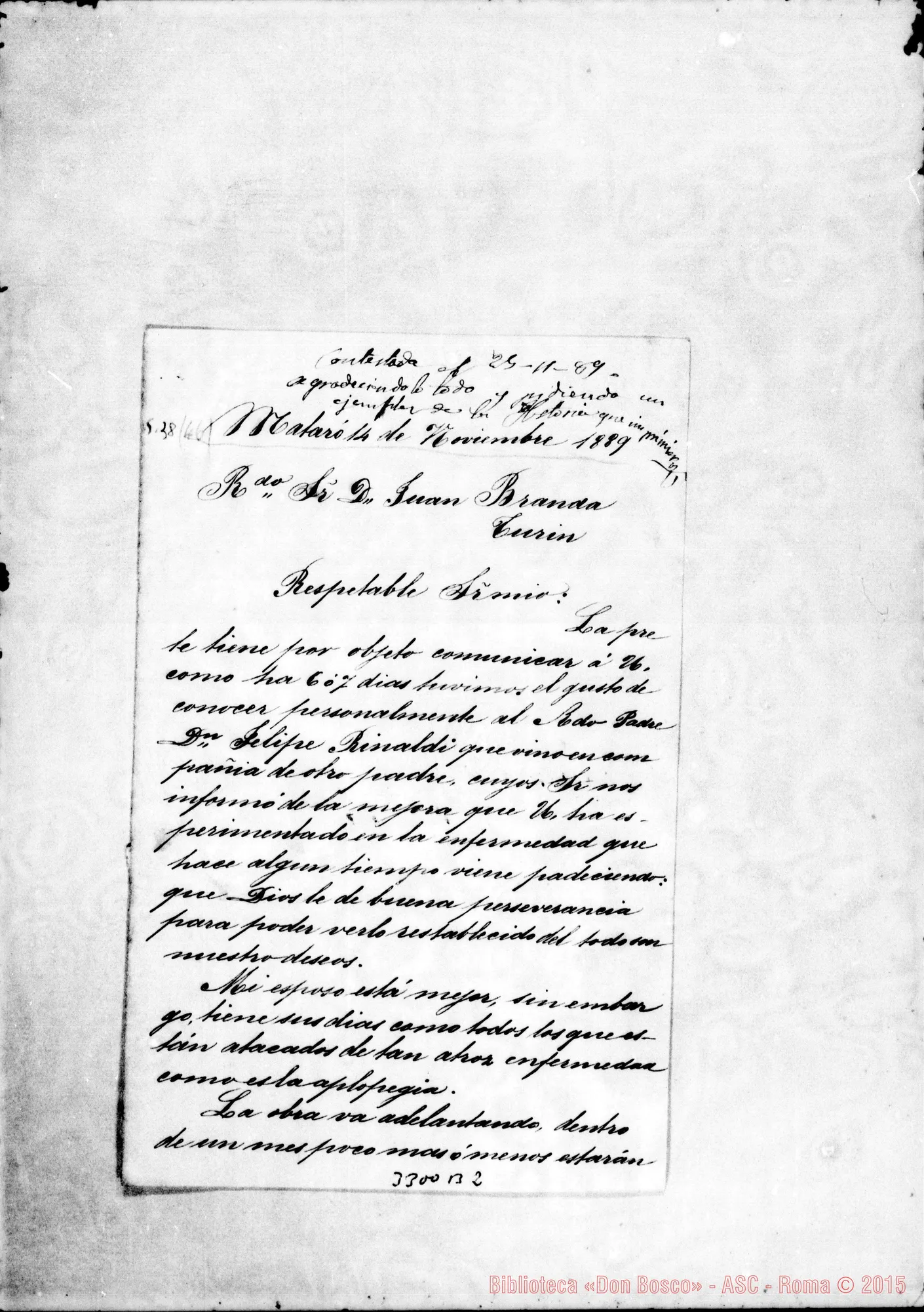 Fotogramma B 2 — Mataró: Maria Sagarra Puig de Cuyàs-Don Juan Branda. Mataró, 14-11-1889