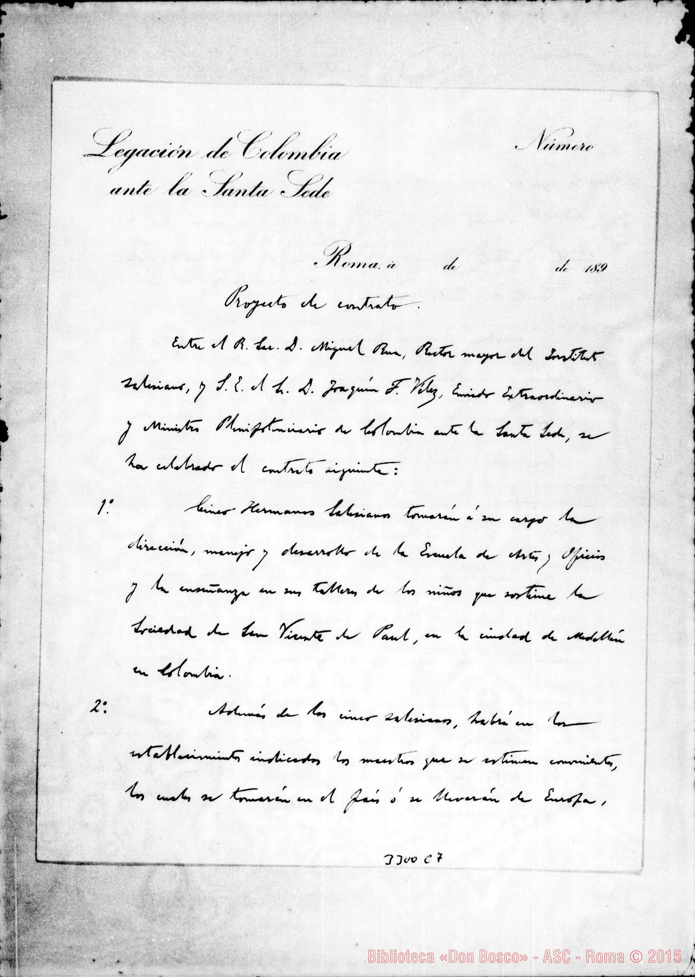 Fotogramma C 7 — Joaquin Vélez-Don Rua. Roma, 17-02-1891 Con progetto di contratto.