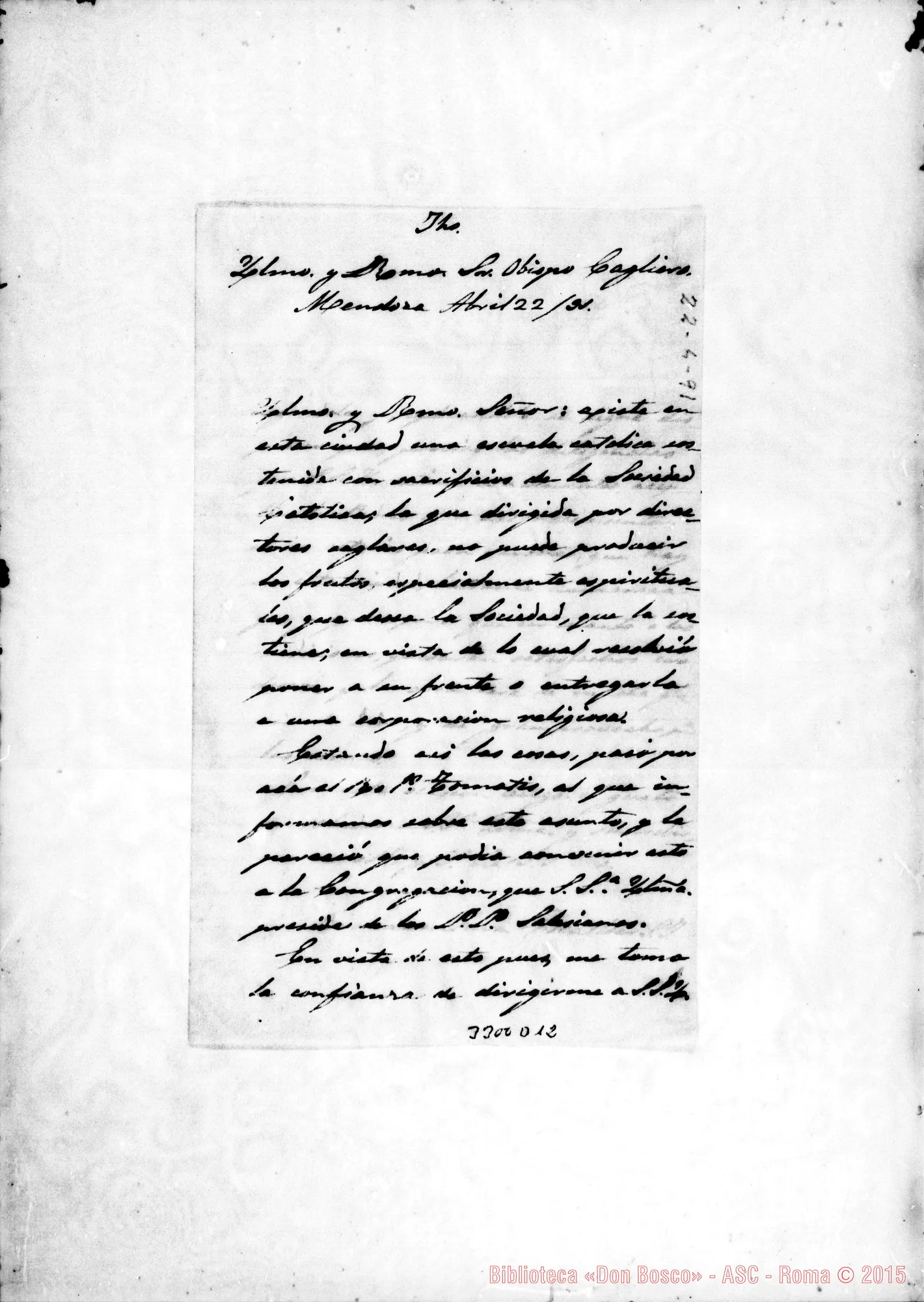 Fotogramma D 12 — Mendoza: Don Buenaventura Escatlar S.J.-Mons. Cagliero, il 22-04-1891