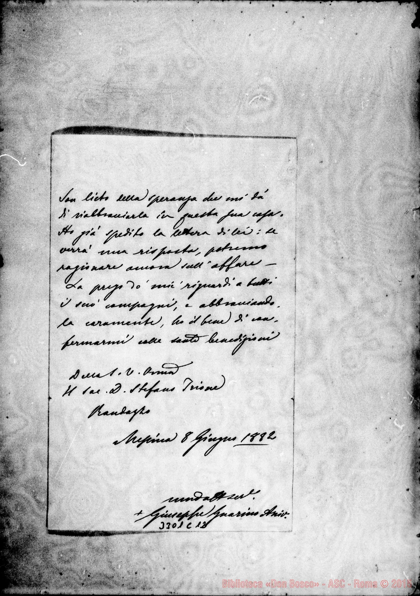 Fotogramma C 12 — Mons. Guarino-Don Trione. Messina, 8-06-1882