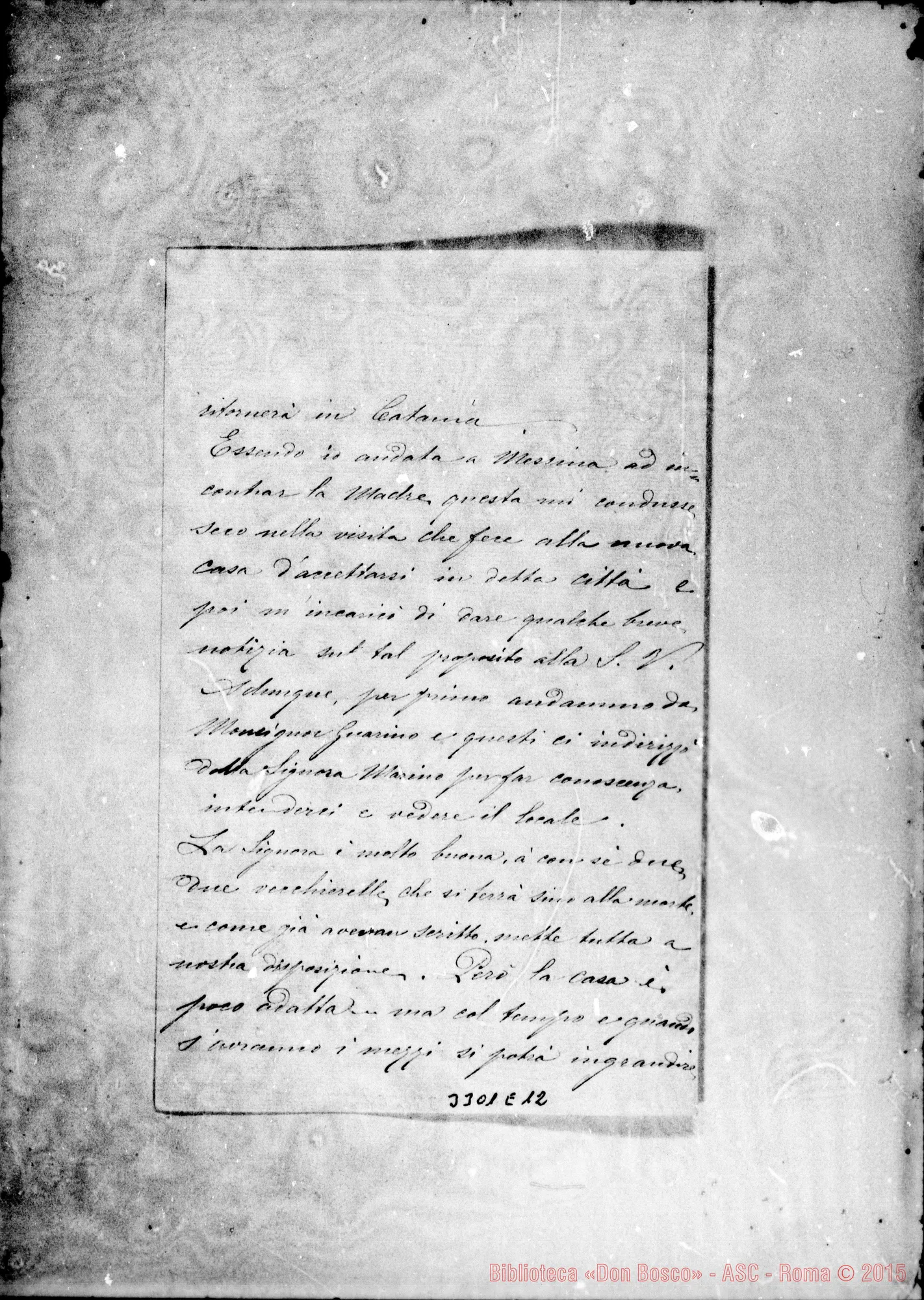Fotogramma E 12 — Suor Angiolina Buzzetti-Don Rua. Catania, 1-04-1889 Autogr. Rua
