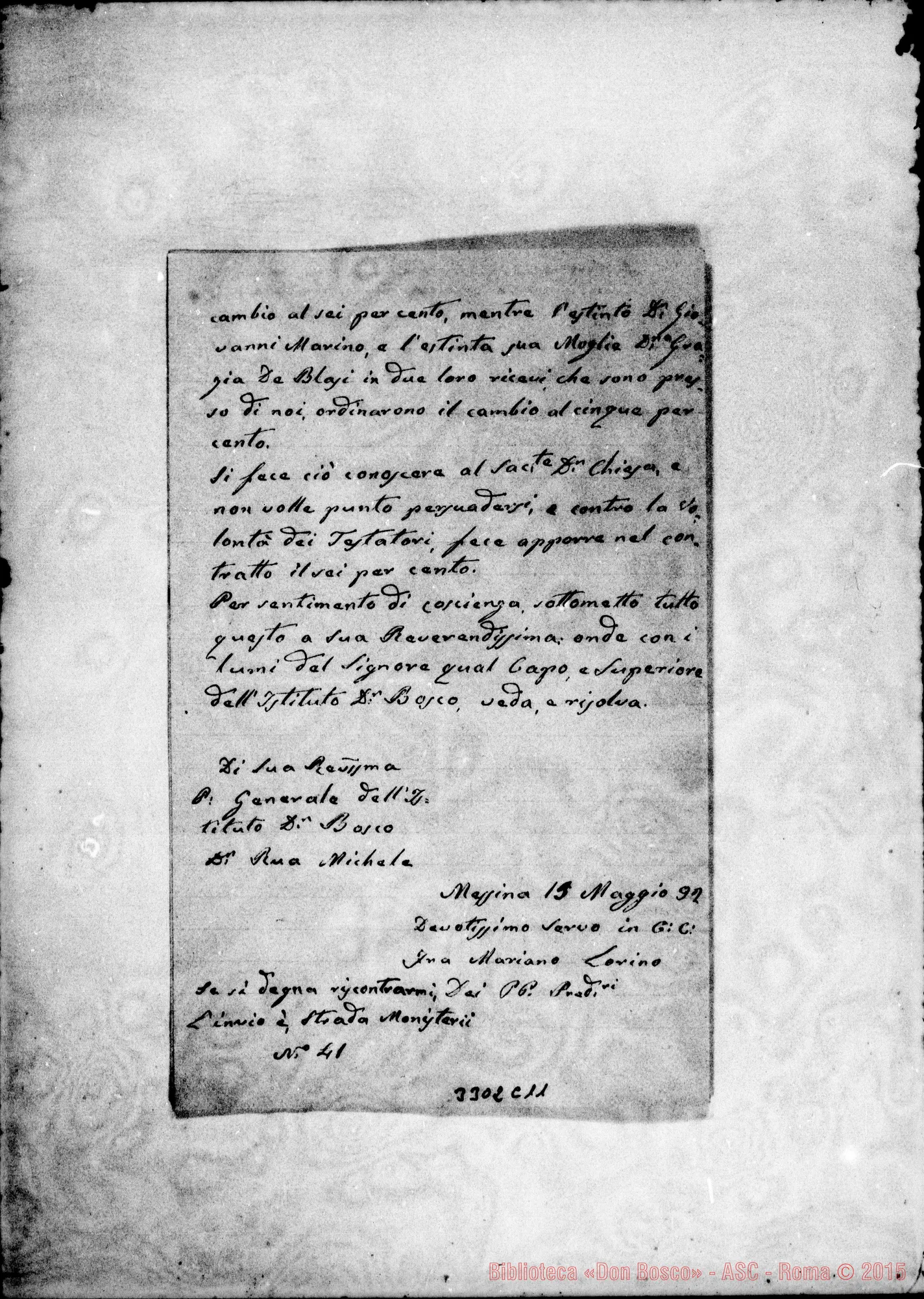 Fotogramma C 11 — Mariano Lorino-Don Rua. Messina, 15-05-1892 Autogr. Rua