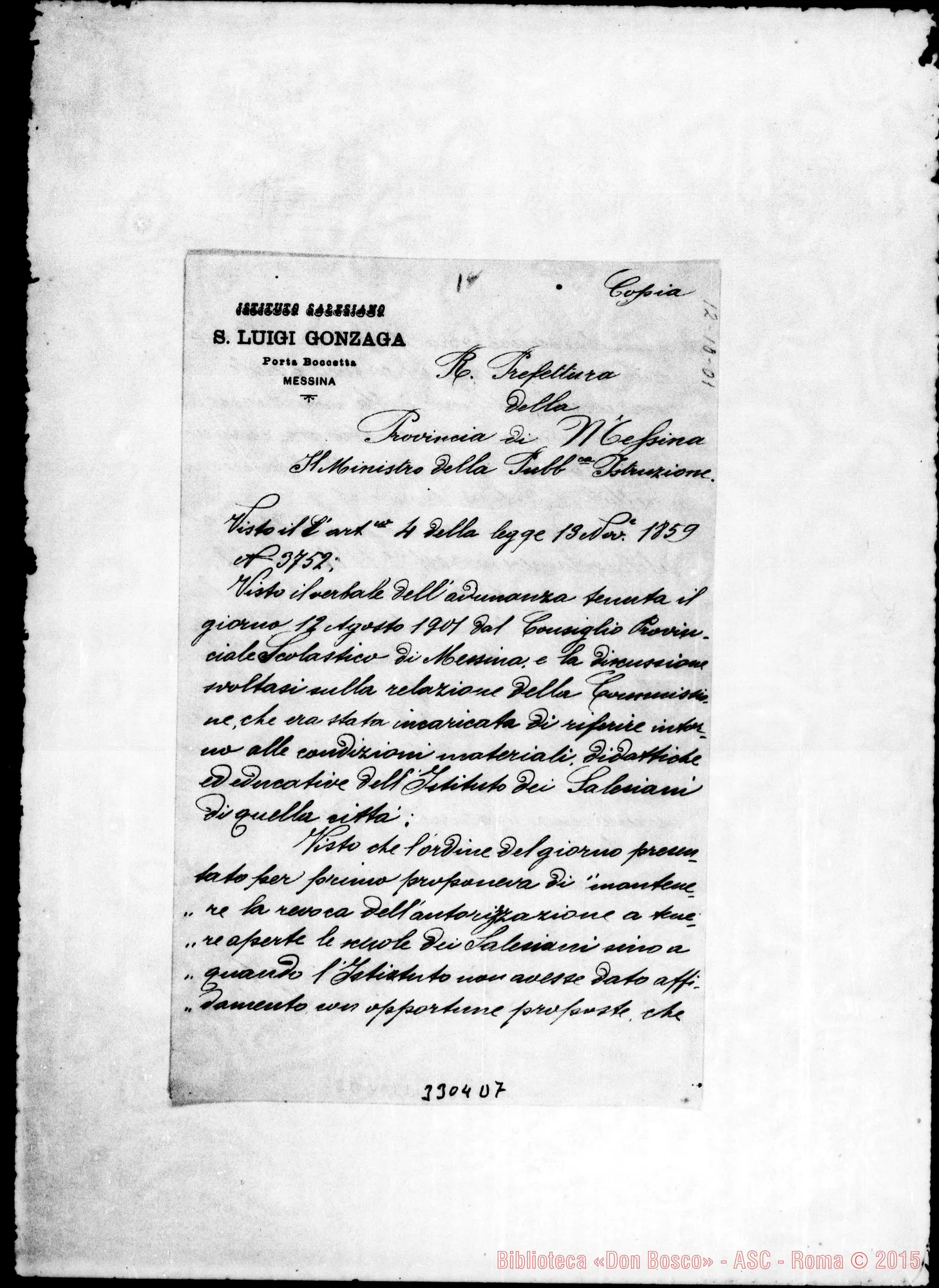 Fotogramma D 7 — Nasi, Ministro: Decreto. Copia. Roma, 12-10-1901