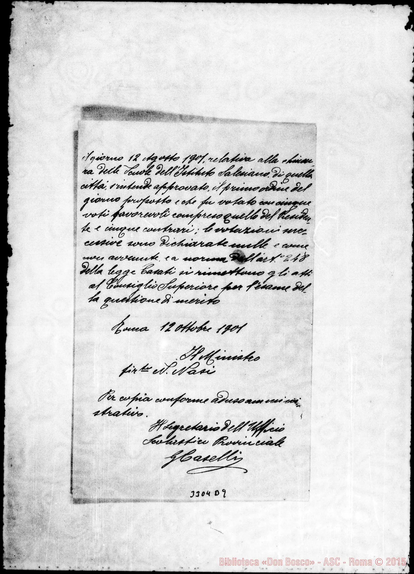 Fotogramma D 9 — Nasi, Ministro: Decreto. Copia. Roma, 12-10-1901