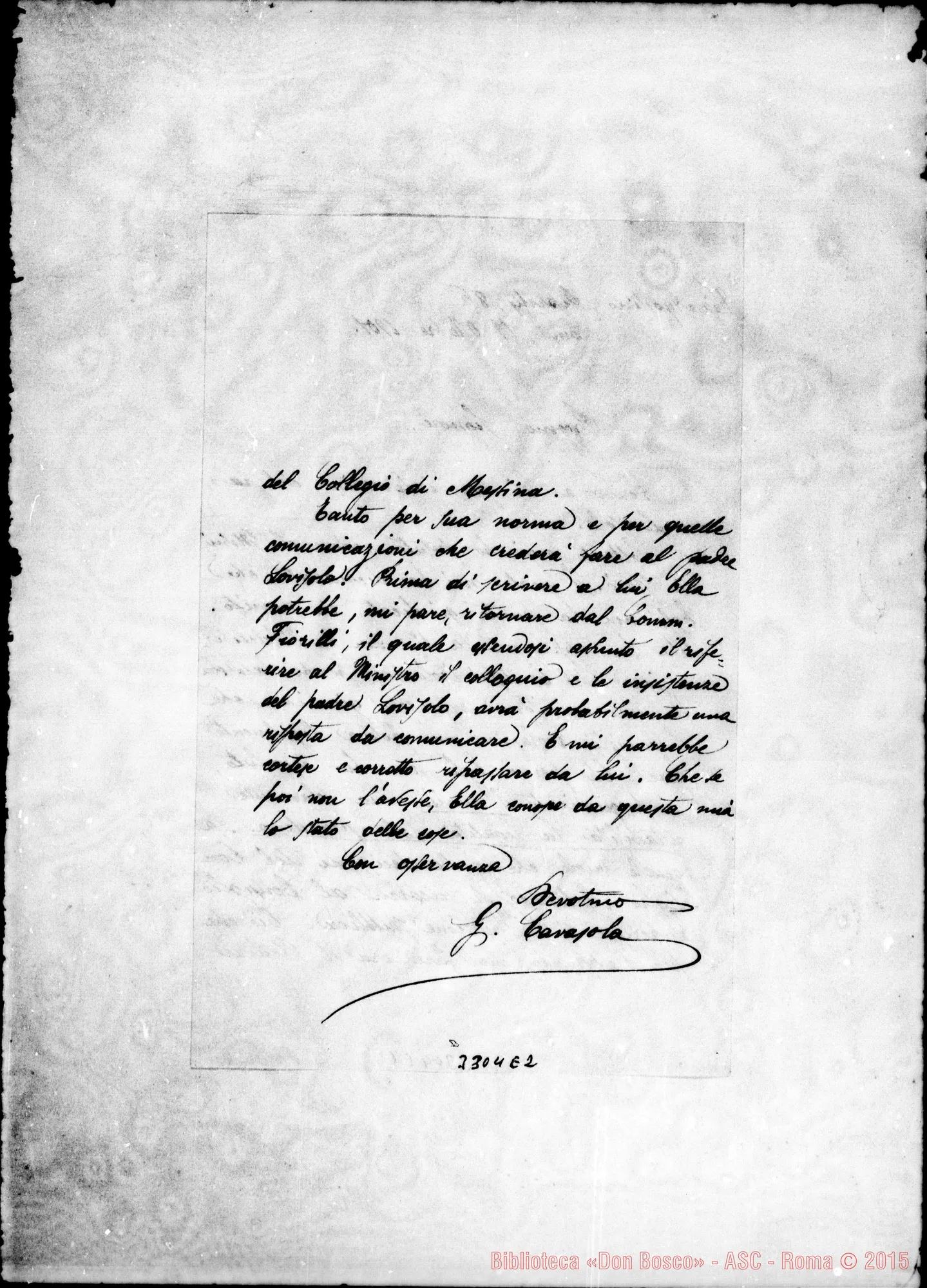 Fotogramma E 2 — G. Cavasola-Preg.mo Sig. Roma, 19-10-1901