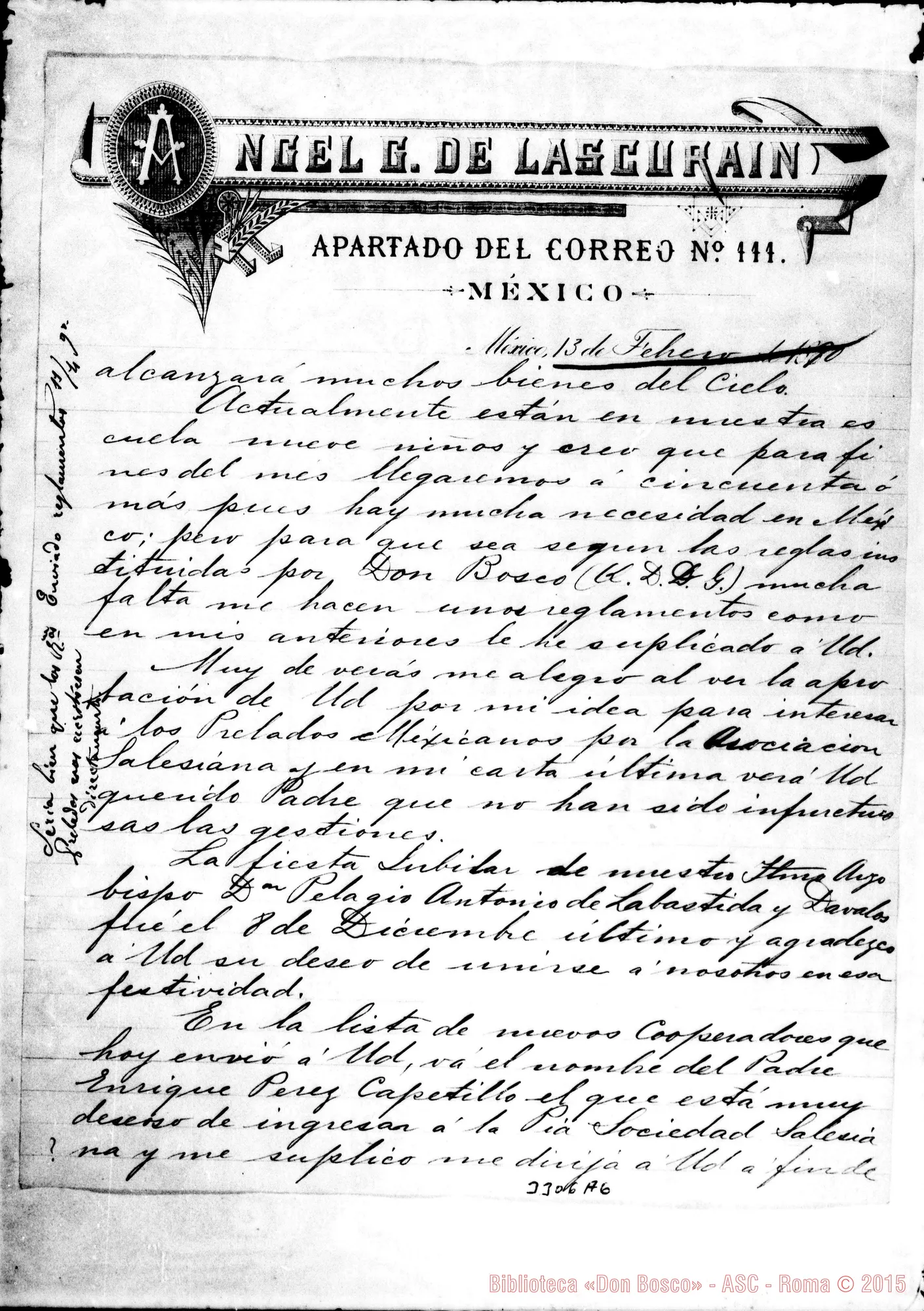 Fotogramma A 6 — Angel G. de Lascurain-Don Rua. México, 13-02-1890 Autogr. Rua