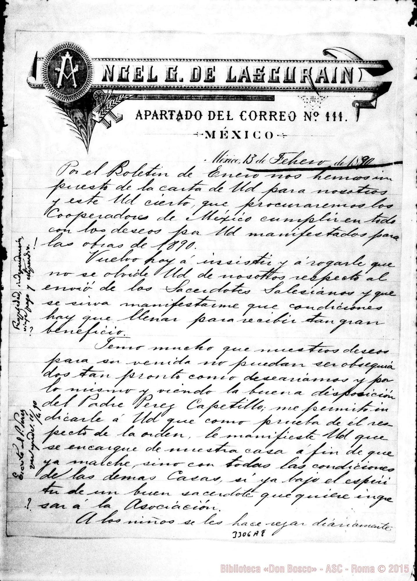 Fotogramma A 8 — Angel G. de Lascurain-Don Rua. México, 13-02-1890 Autogr. Rua
