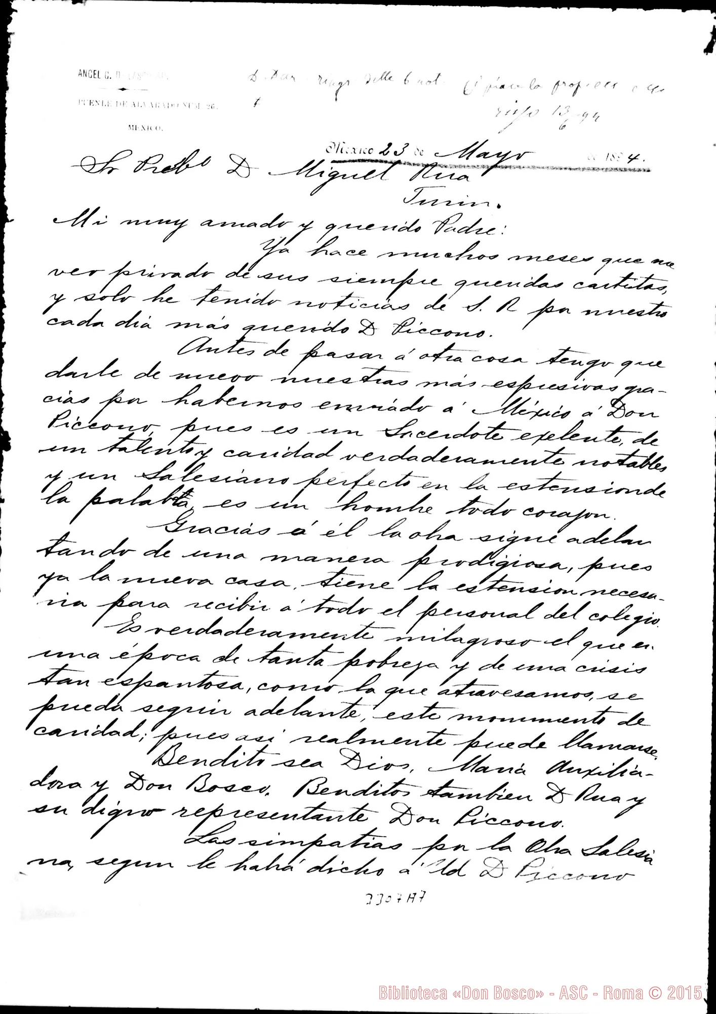 Fotogramma A 7 — Angel G. de Lascurain-Don Rua. México, 23-05-1894 Autogr. Rua