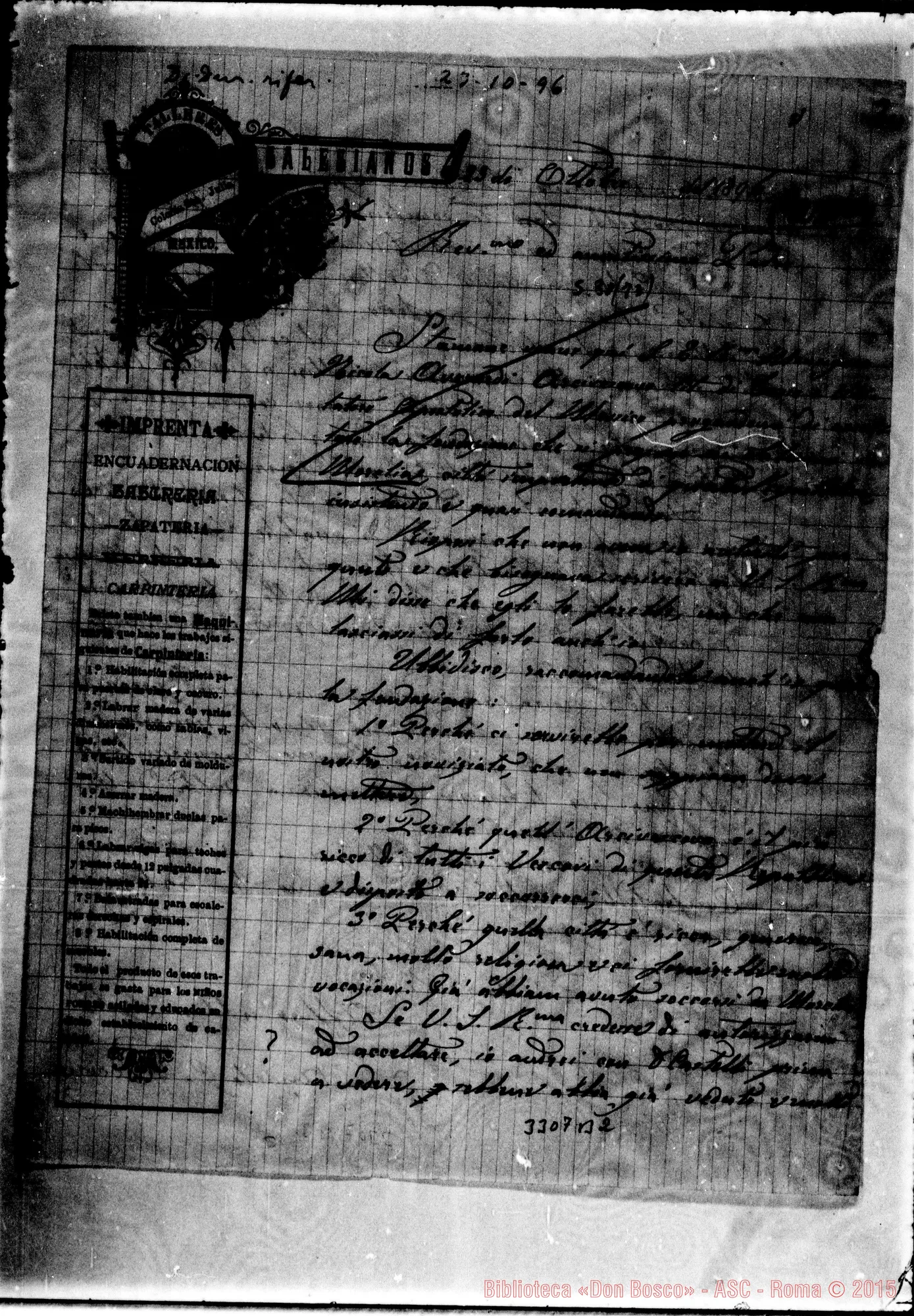 Fotogramma B 2 — Don Piccono Angelo-Amatissimo Padre. México, 23-10-1896 Autogr. Rua