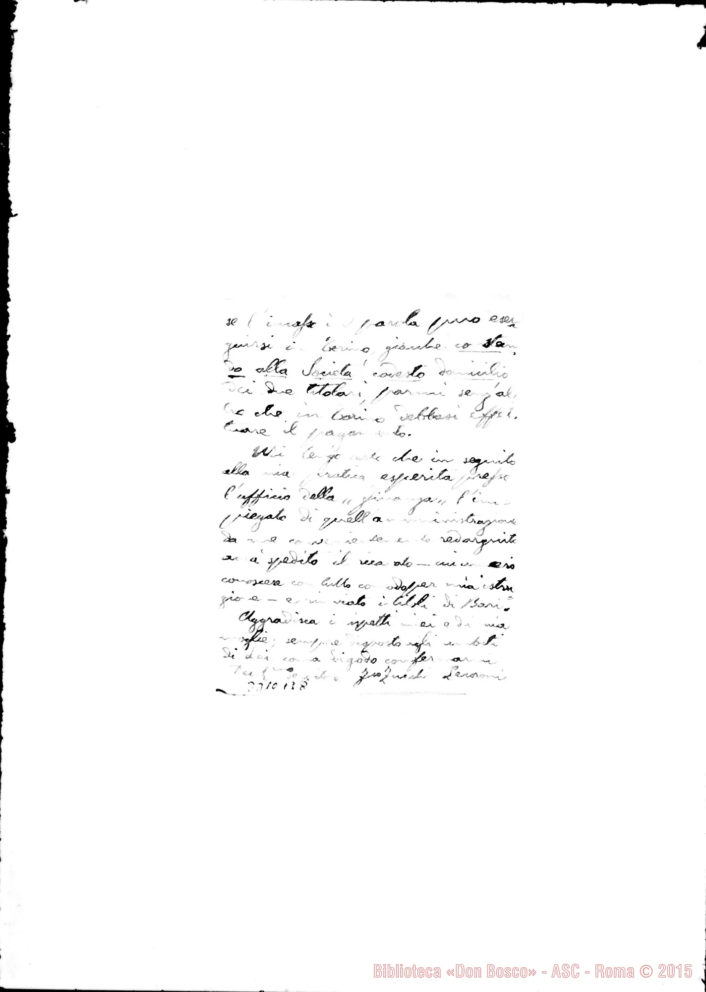 Fotogramma B 8 — Avv. Frane. Zucchi Pecoroni-Rev.do Sig. Milano, 2-04-1896. Autogr. Rua
