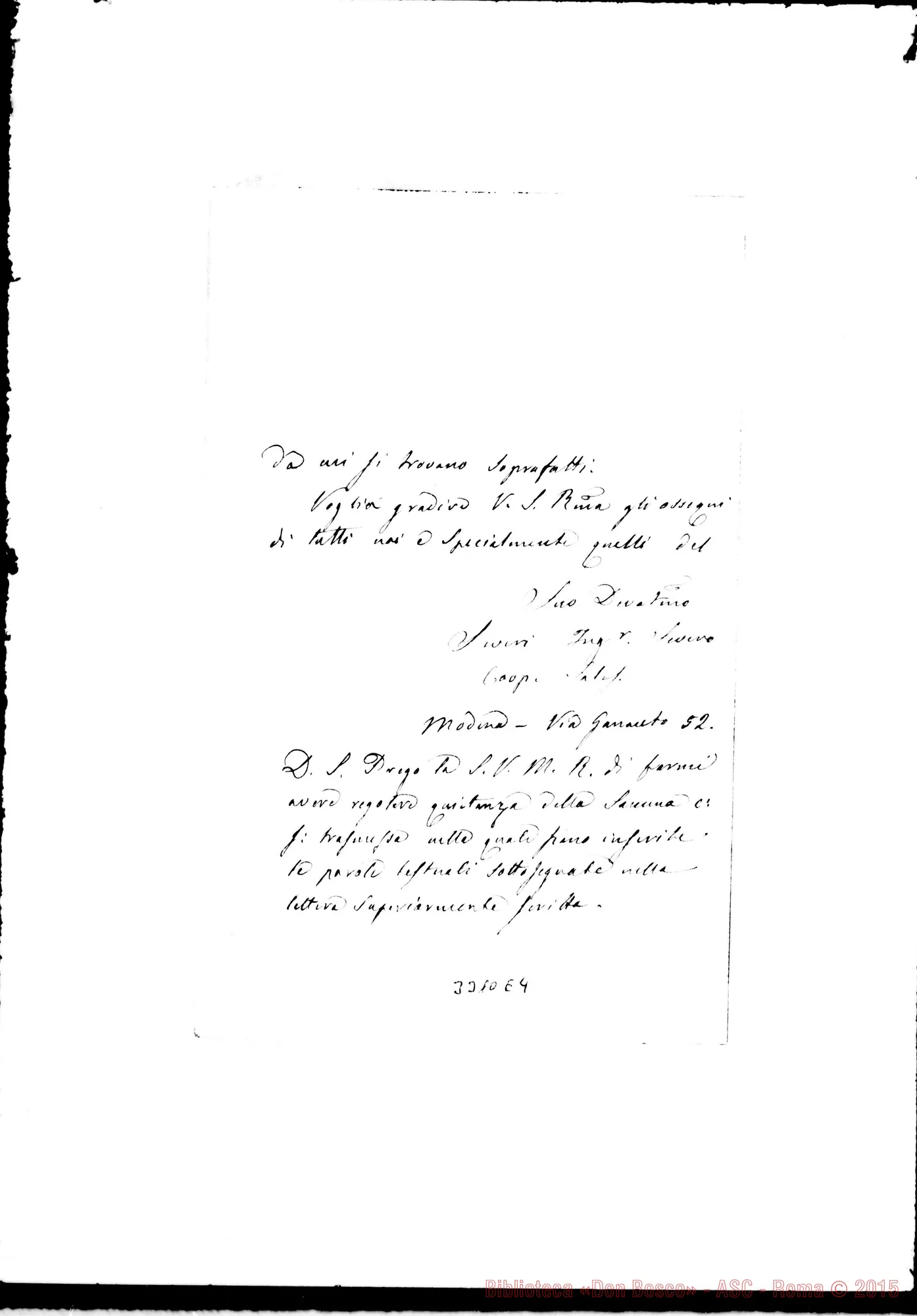 Fotogramma E 4 — Ingegn. Severi Severo-Don Rua. Modena, 20-08-1894 Autogr. Rua