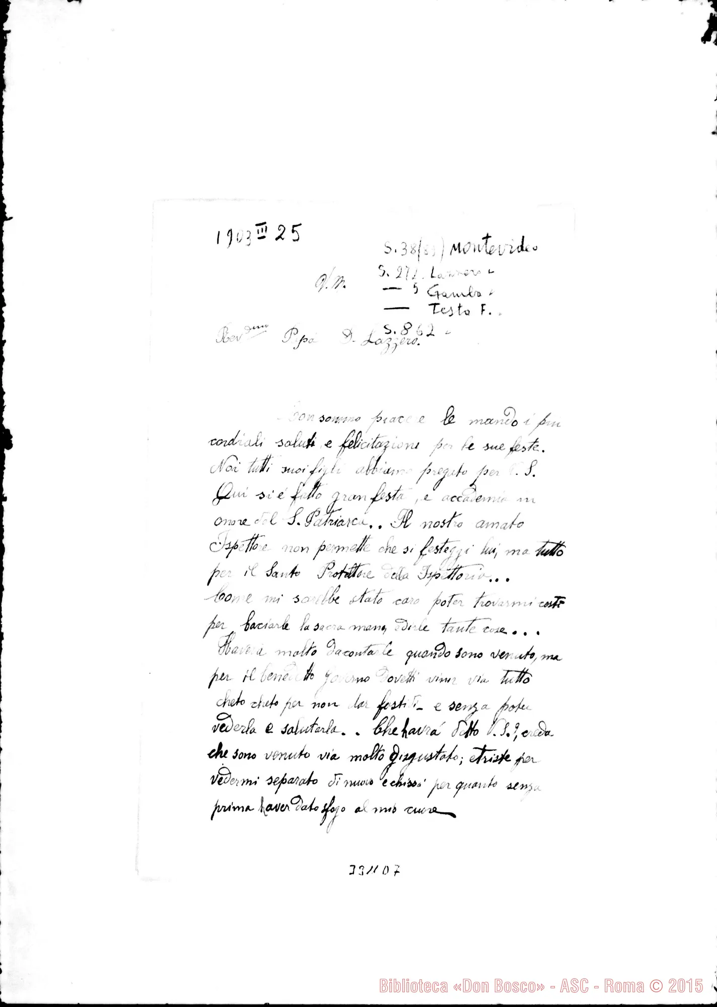 Fotogramma D 7 — Filippo Testa, coad.-Don Lazzero. Montevideo, 20-03-1903. Segue: Don Gamba-Don Lazzero. Montevideo, 25-03-1903