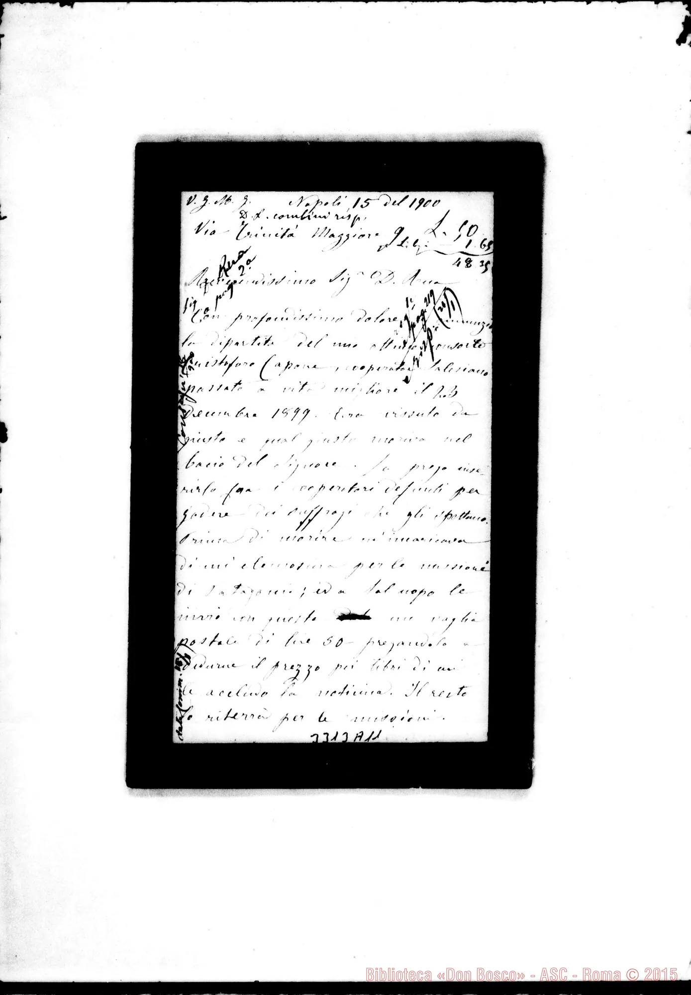 Fotogramma A 11 — Emilia Ferrari, ved. Capone-Don Rua, il 15-01-1900 Autografi Rua