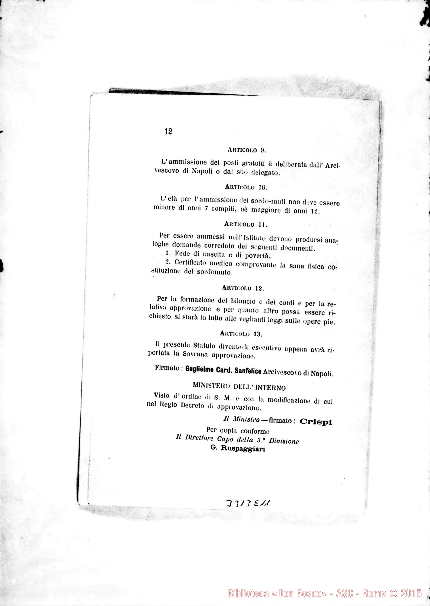 Fotogramma E 11 — Statuto organico della casa dei sordomuti. Stampato