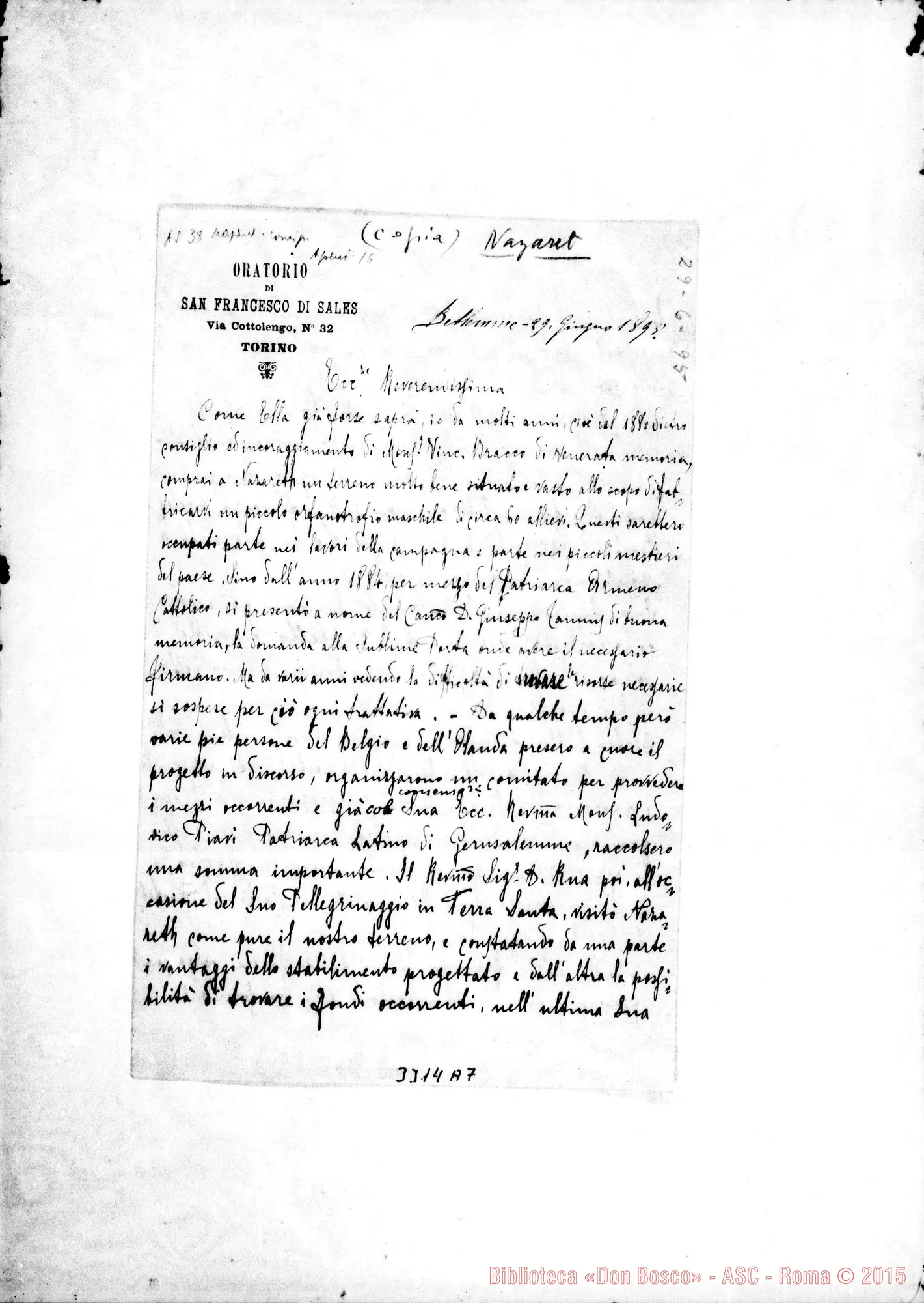 Fotogramma A 7 — Nazareth: Lodovico Piavi, Patriarca Gerusalemme-Belloni. Copia