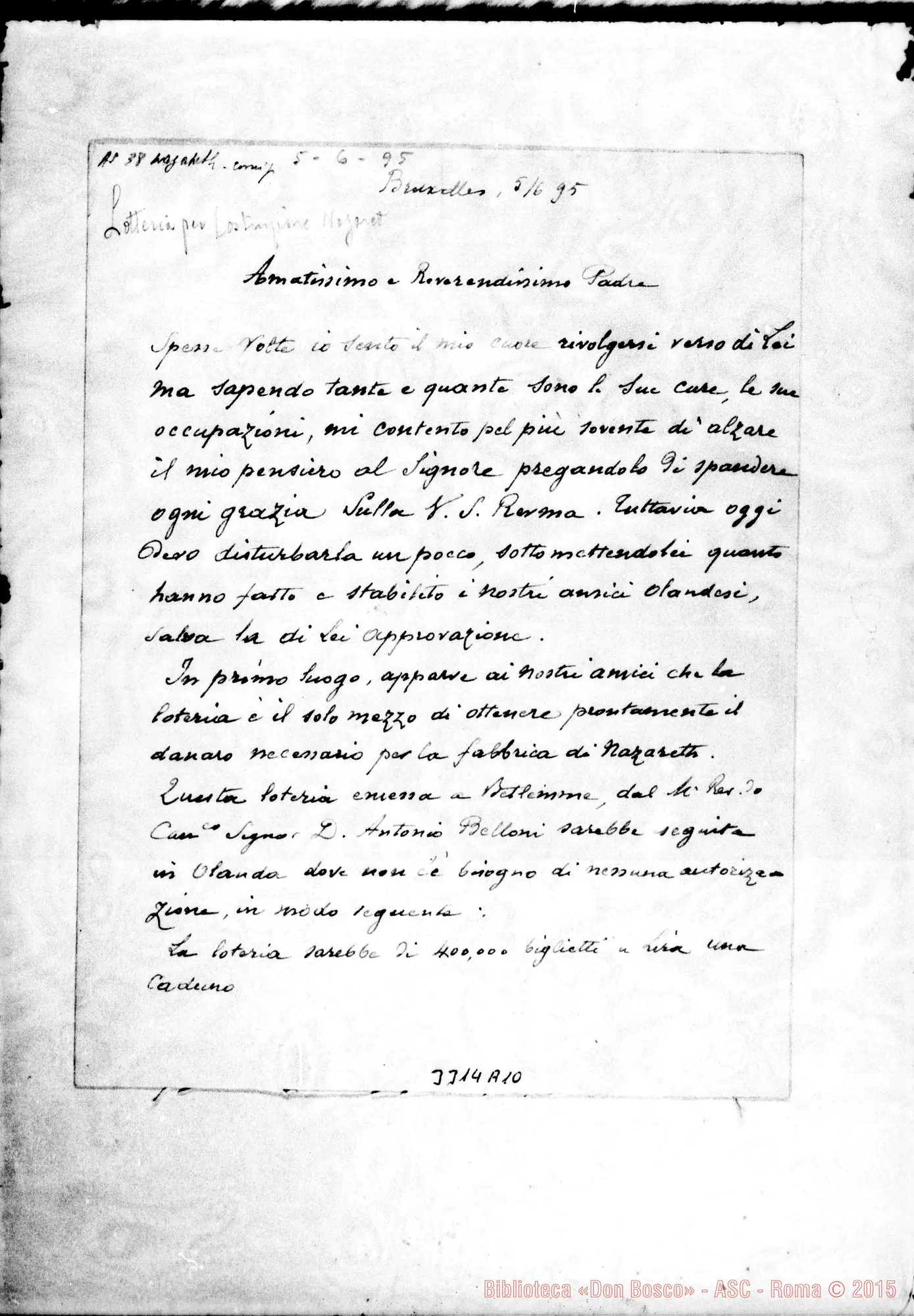 Fotogramma A 10 — Don Neple Adriano-Rev.mo Padre. Bruxelles, 2-06-1895