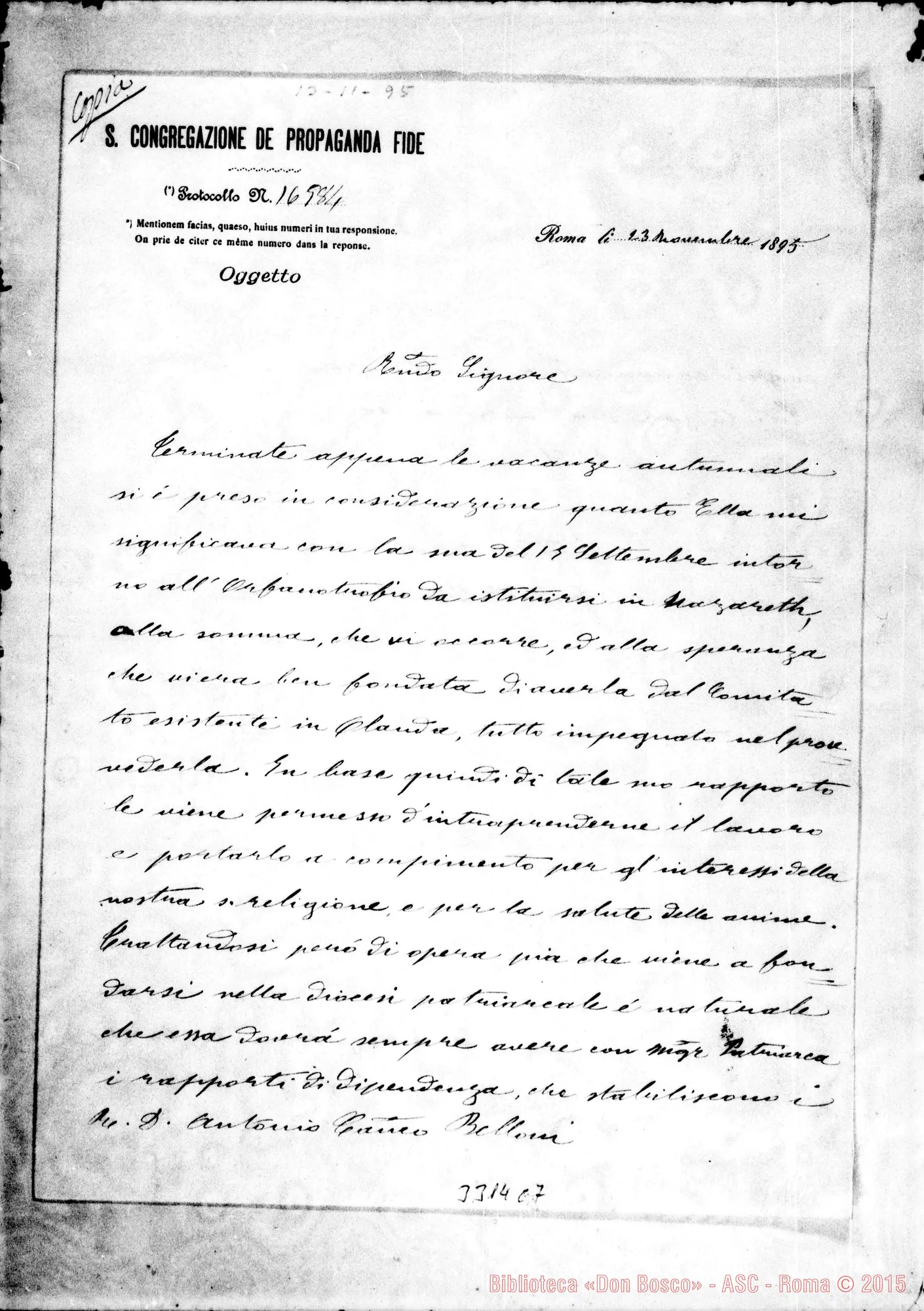 Fotogramma C 7 — Card. Lodóchowski-Rev.do Sig. Roma, 13-11-1895