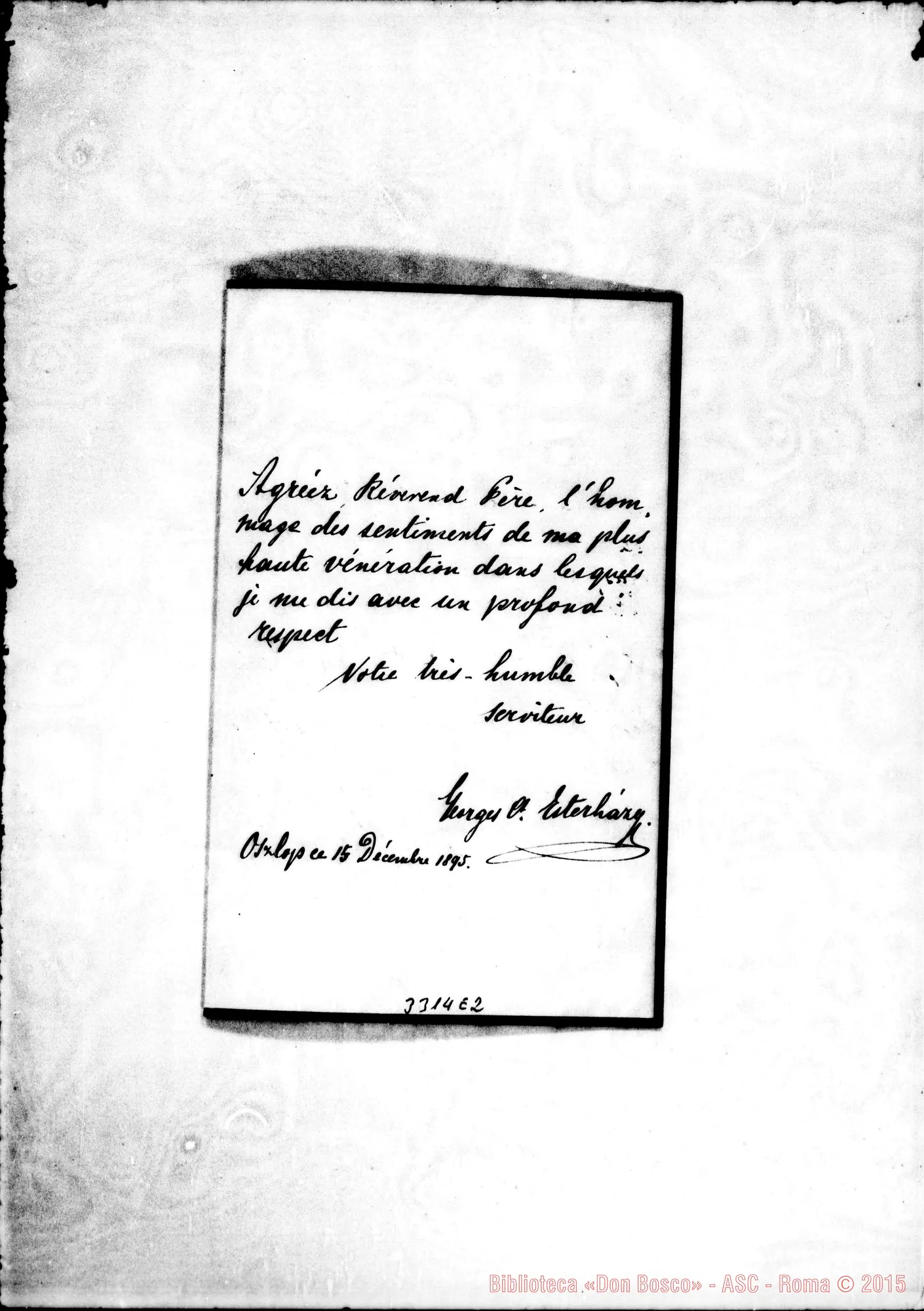 Fotogramma E 2 — Georges A. Esterhâzy-Révérend Père, il 15-12-1895 Autogr. Rua