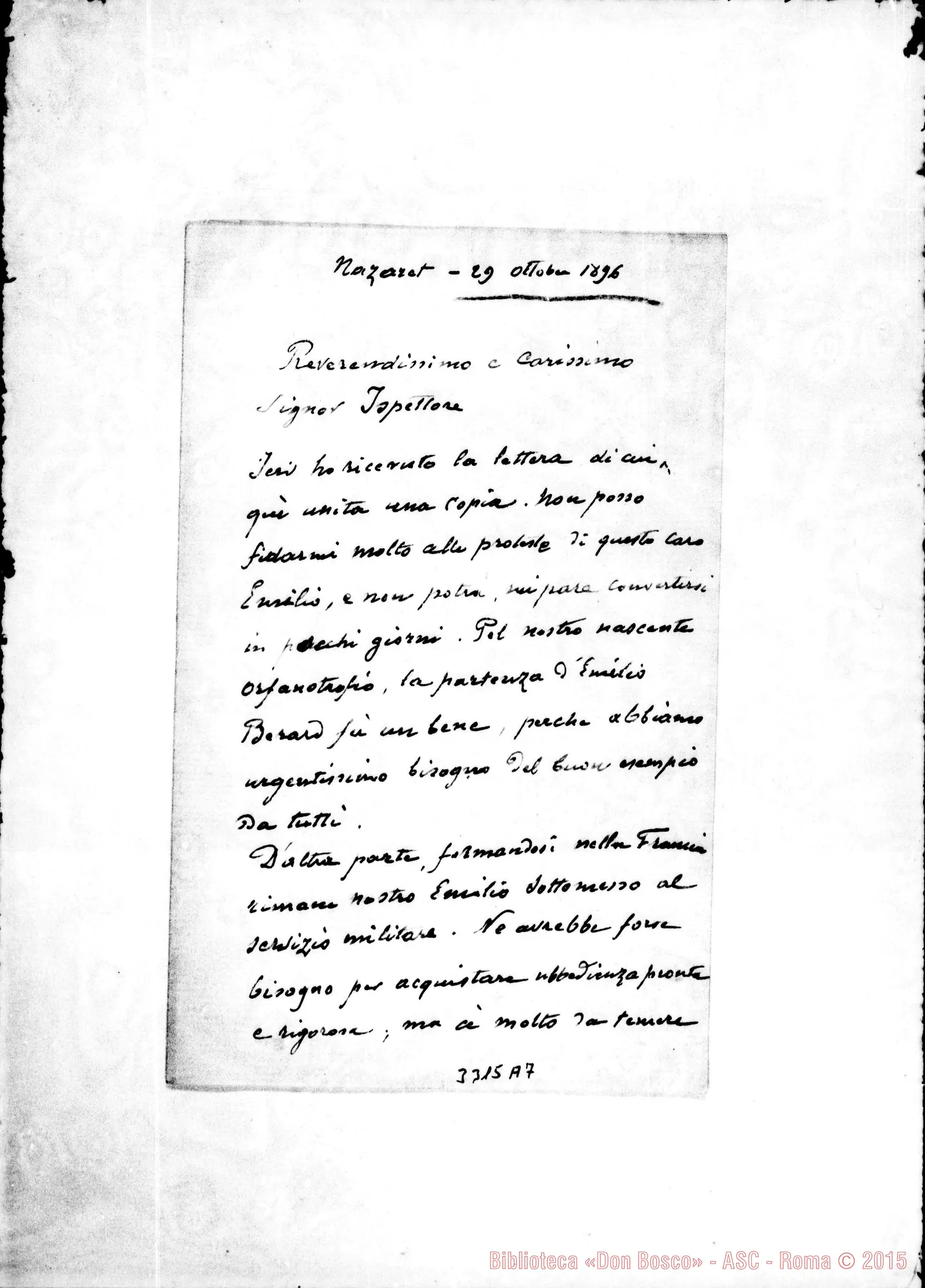Fotogramma A 7 — Don Neple-Ispettore. Nazareth, 29-10-1896 All.: Bérard-Cher Supériéur. Marseille, 12-10-1896