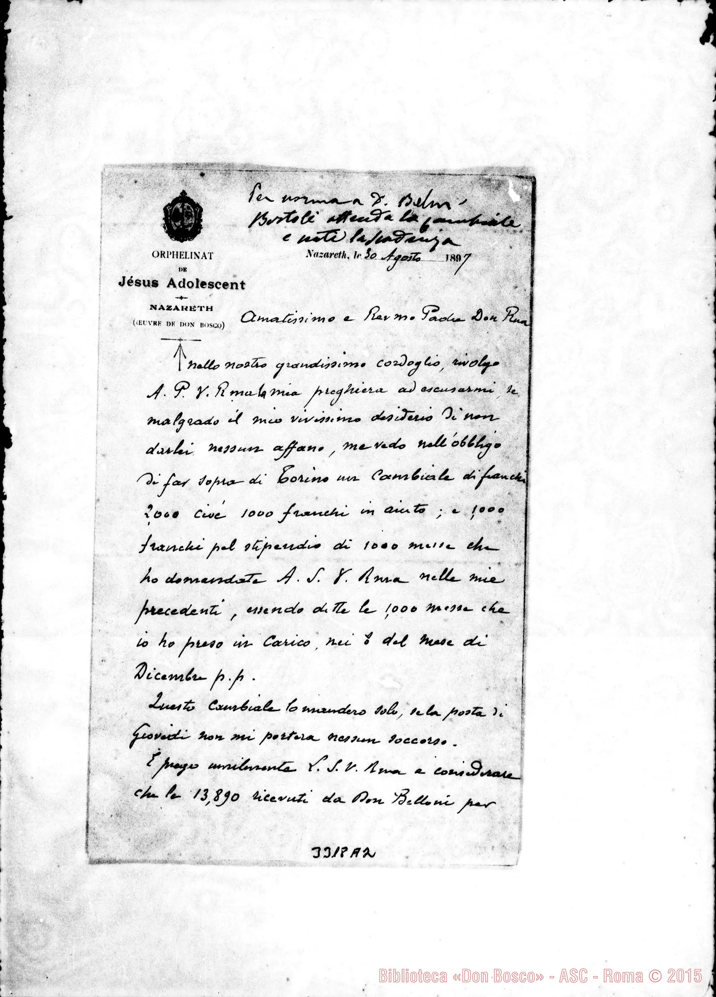 Fotogramma A 2 — Don Neple-Don Rua. Nazareth, 30-08-1897 Autogr. Rua