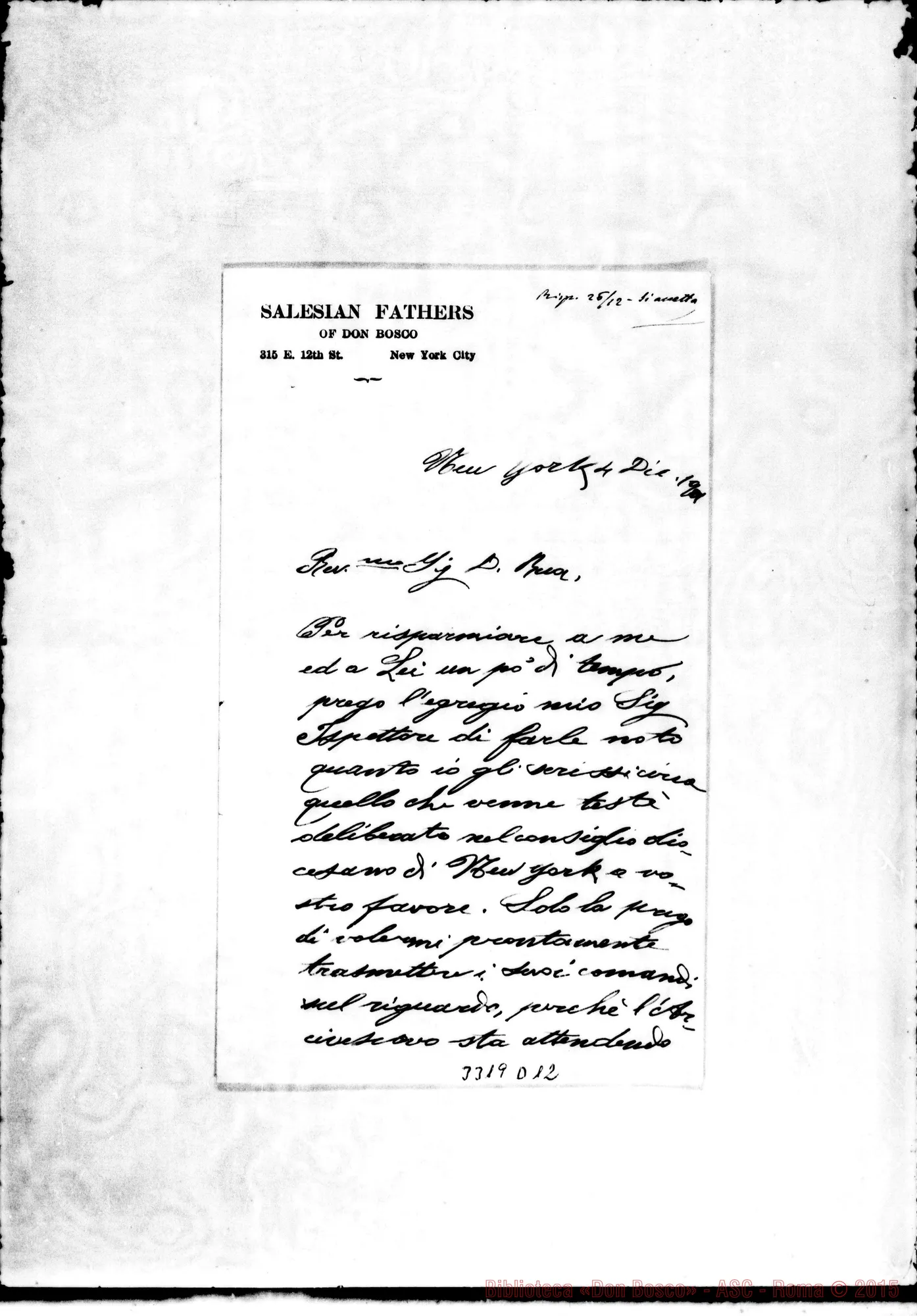 Fotogramma D 12 — Don Ernesto Coppo-Don Rua. New York, 4-12-1901
