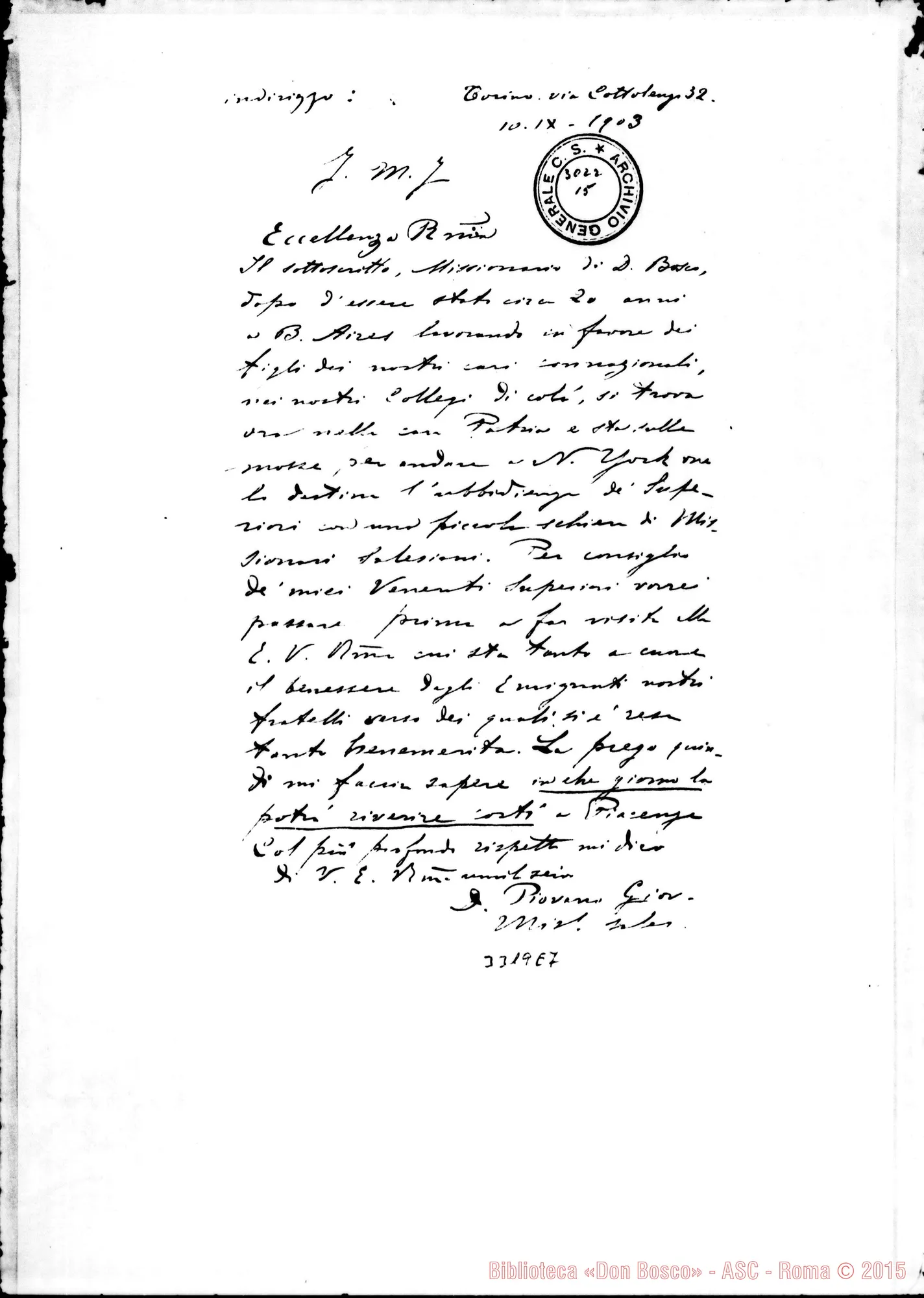 Fotogramma E 7 — Don Giovanni Piovano-Battista Scalabrini, vesc. di Piacenza. 1903