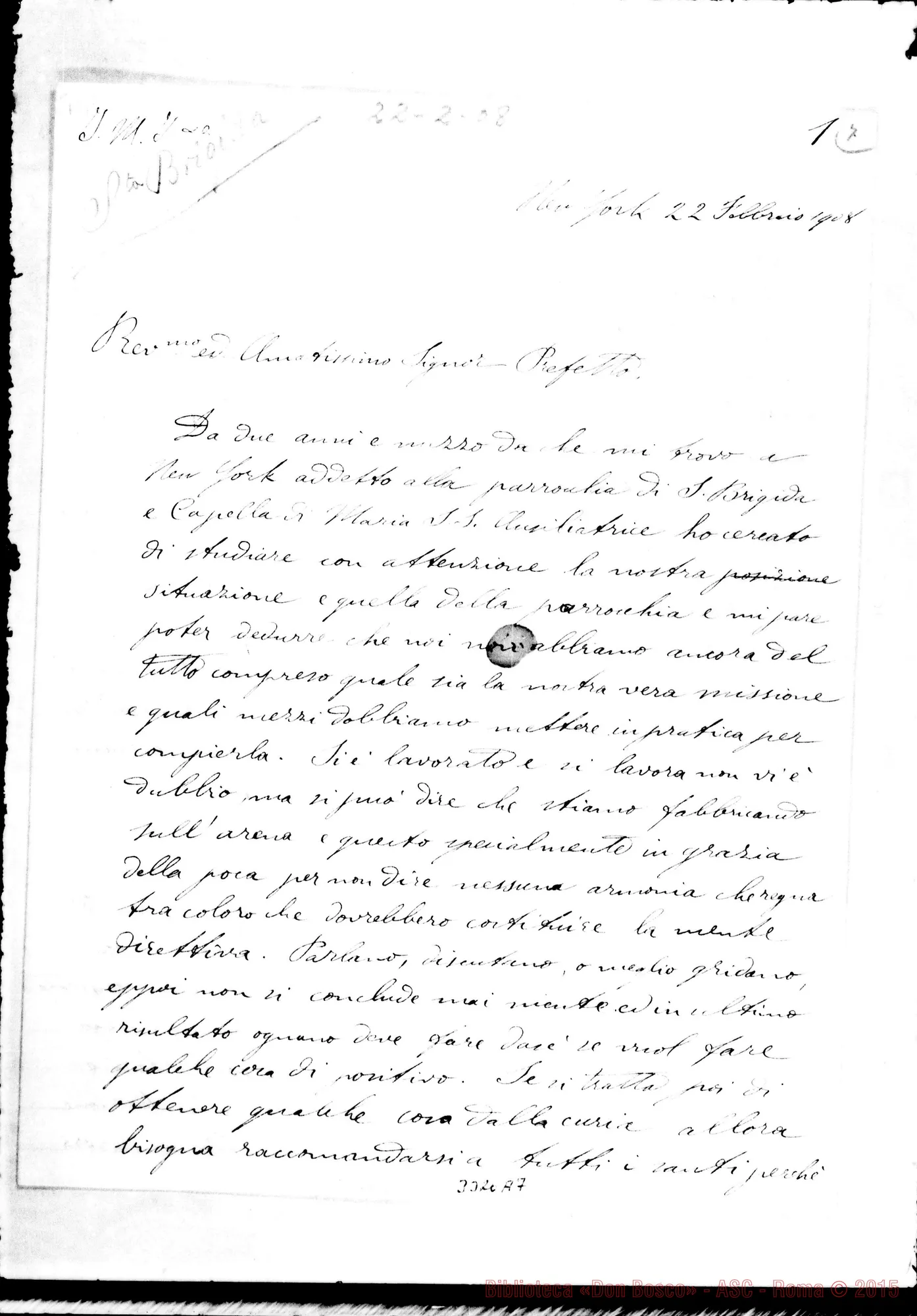 Fotogramma A 7 — Don Innocenzo Montanari-Sig. Prefetto. New York, 22-02-1908