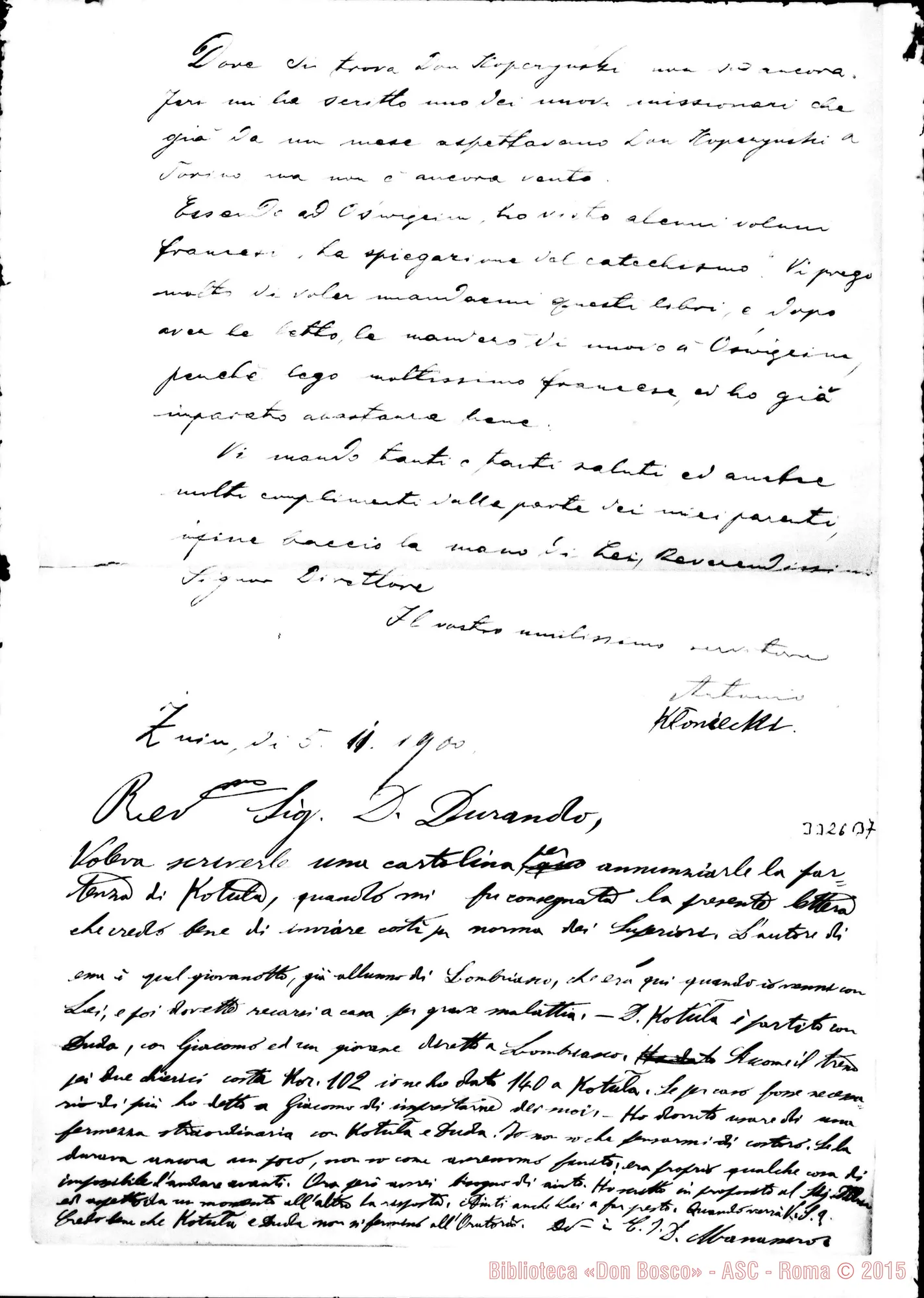 Fotogramma B 7 — Hlond Augusto, ch.-Direttore. Oswiecim, 5-11-1900 Postilla di Manassero