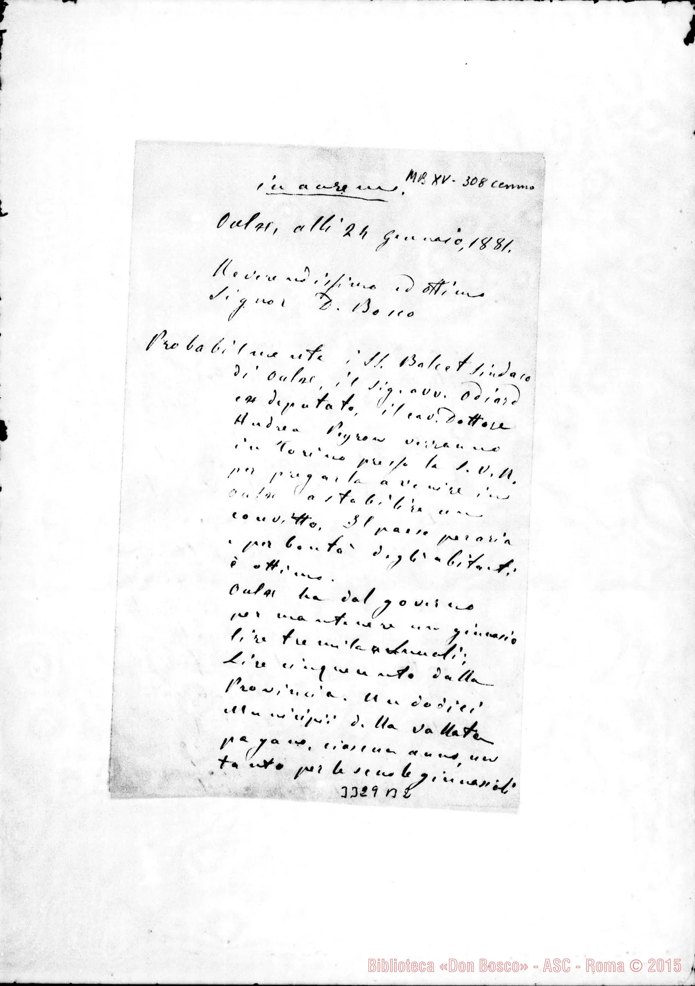 Fotogramma B 2 — Oulx: Vicolungo Antonio-Don Bosco. Oulx, 24-01-1884