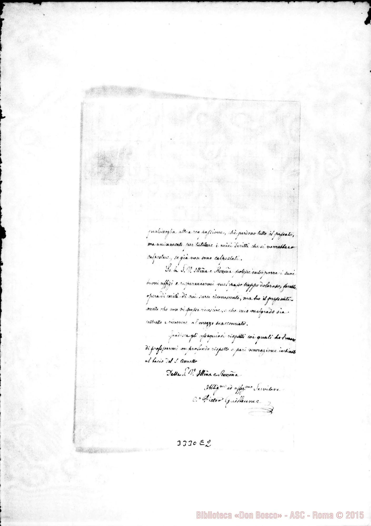 Fotogramma E 2 — Can. Pietro Guillaume-Rev.mo Vescovo. Susa, 21-09-1895