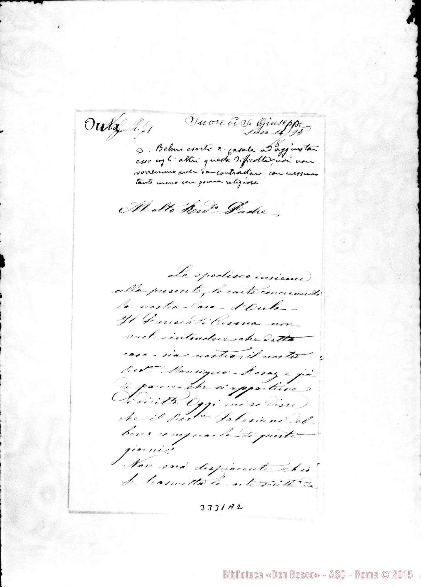 Fotogramma A 2 — Suore San Giuseppe-Don Rua. Susa, 14-08-1895 Autogr. Rua