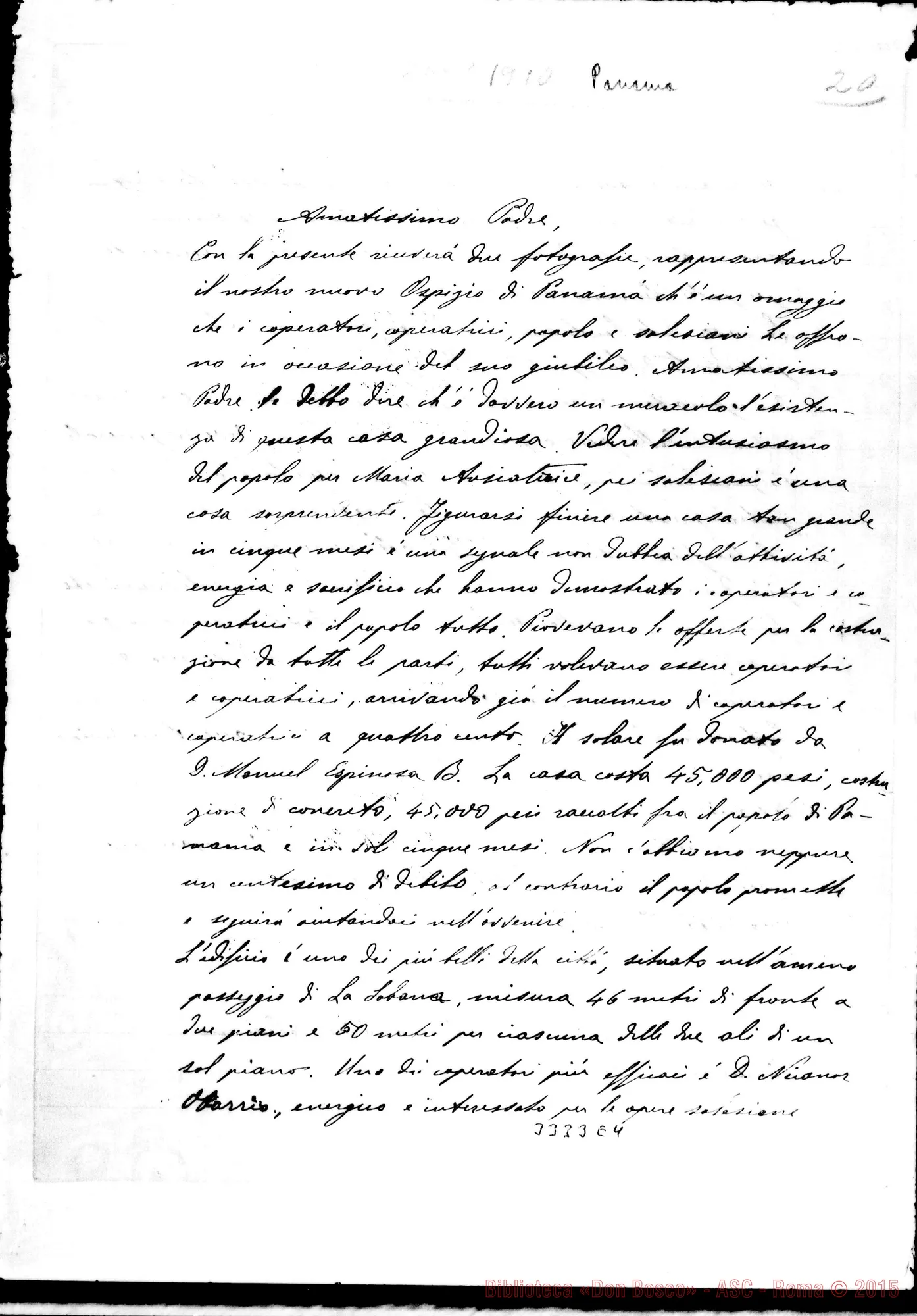 Fotogramma E 4 — Don Antonio Russo-Amatissimo Padre. Panamá, 24-01-1910