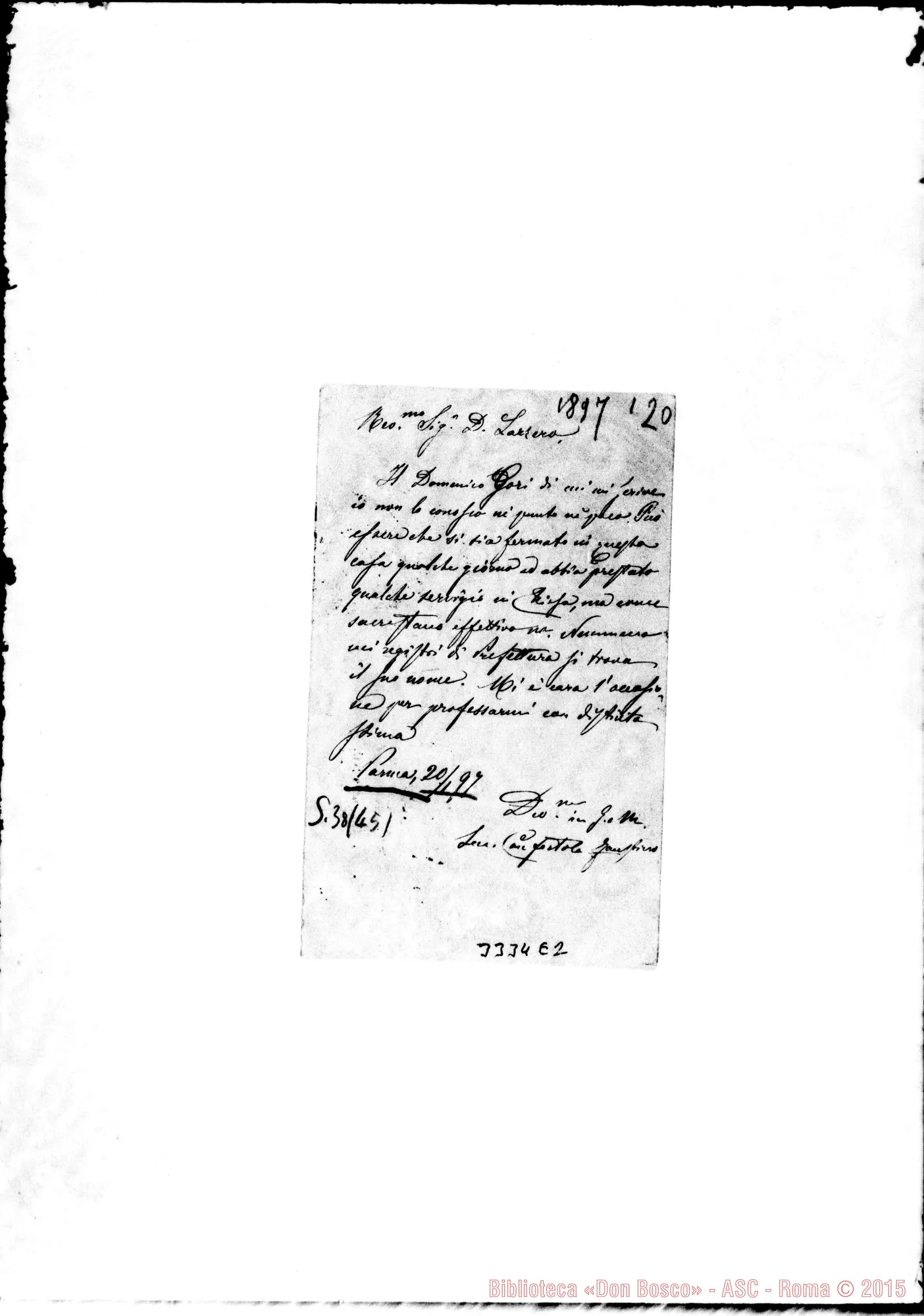 Fotogramma E 2 — Don Faustino Confortola-Don Lazzero. Parma, 20-01-1897