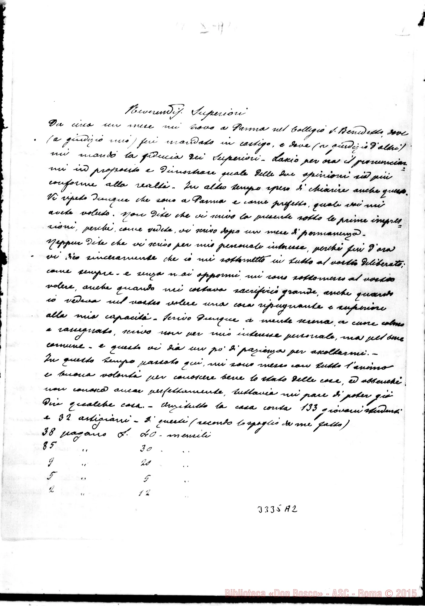 Fotogramma A 2 — Don Alessandro Veneroni-Superiori. Parma, 18-11-1908 Postilla autogr. di Don Rinaldi