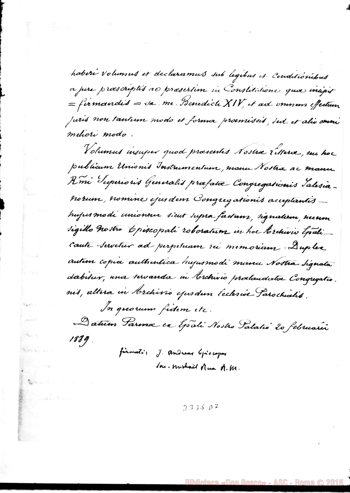 Fotogramma D 7 — Giovanni Andrea Miotti: cessione della parrocchia di S. Benedetto. Due copie. Firma autogr. Rua