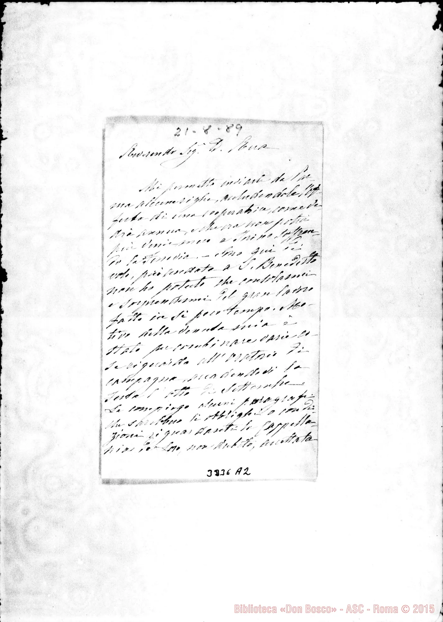 Fotogramma A 2 — Marianna Politi Zambeccari-Don Rua. Parma, 21-08-1889
