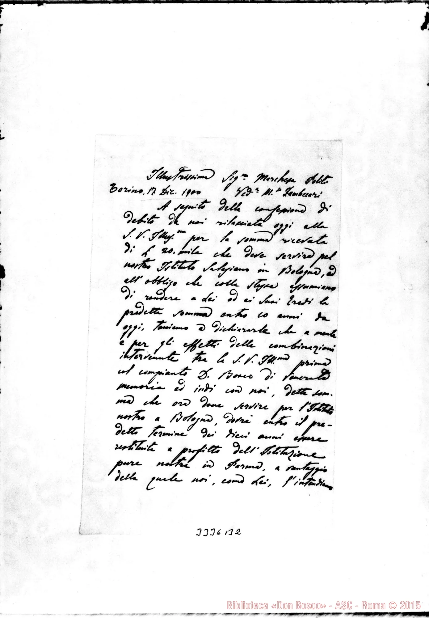 Fotogramma B 2 — Rua E Durando-Marchesa Zambeccari. Torino, 17-12-1900 Firma autogr. Rua