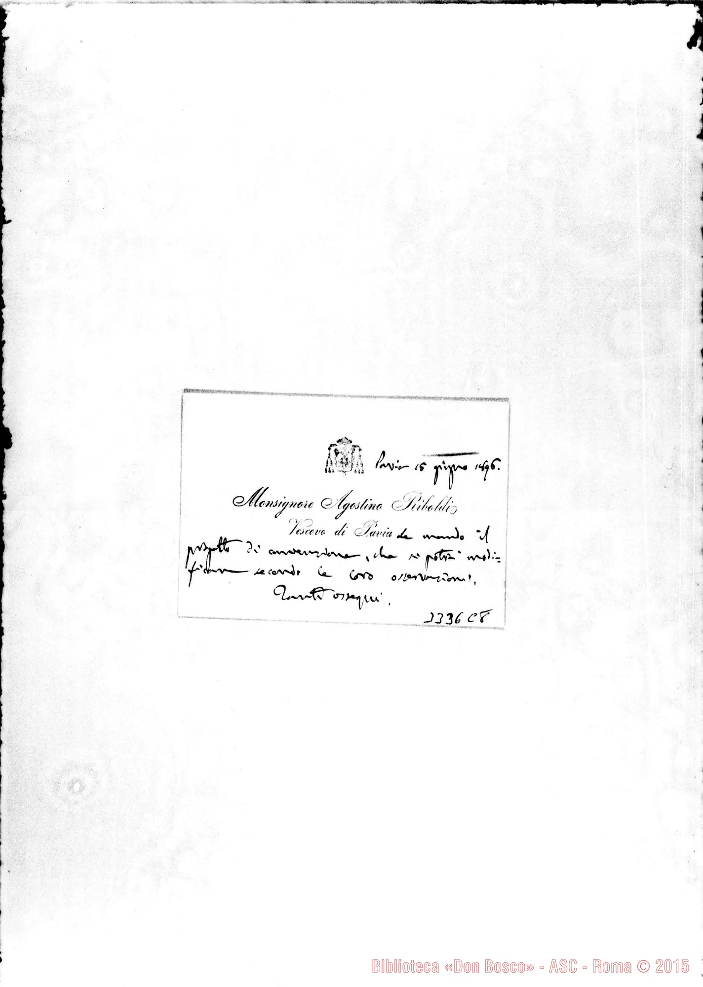 Fotogramma C 8 — Agostino Riboldi, vesc., il 15-06-1896. Biglietto da visita