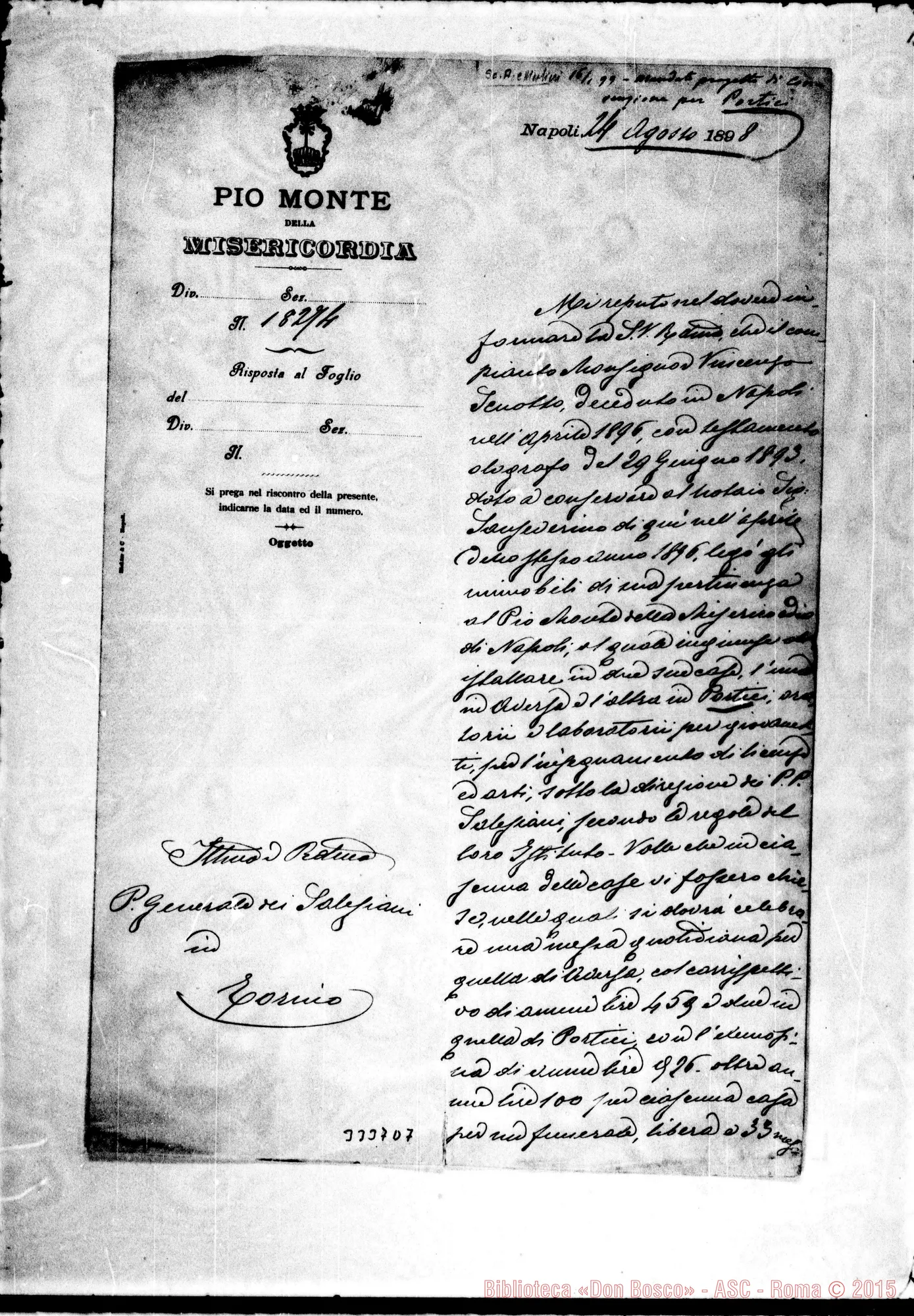 Fotogramma D 7 — Pio Monte della Misericordia-Don Rua. Napoli, 24-08-1898