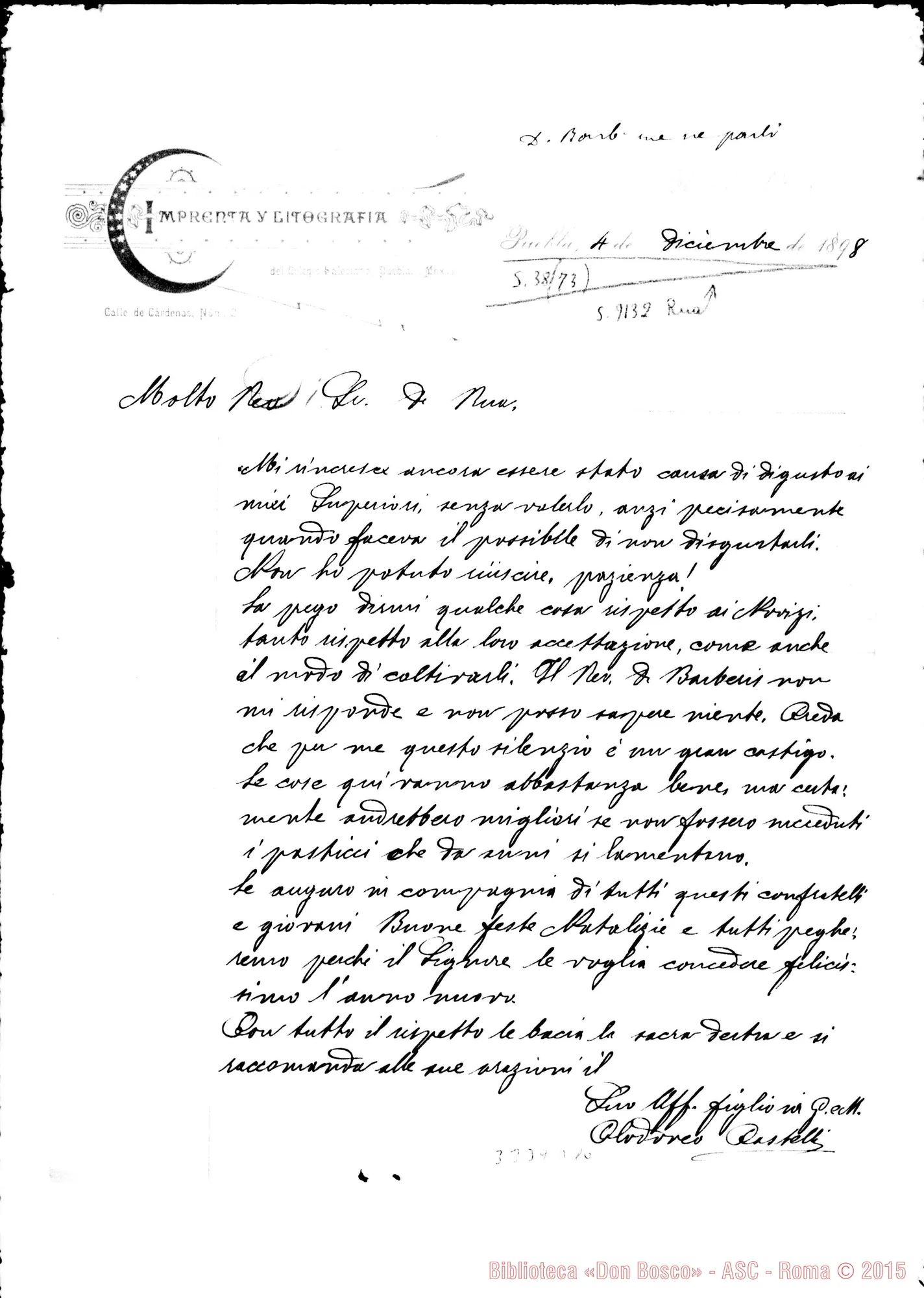 Fotogramma D 10 — Don Clodoveo Castelli-Don Rua. Puebla, 4-12-1898 Autogr. Rua
